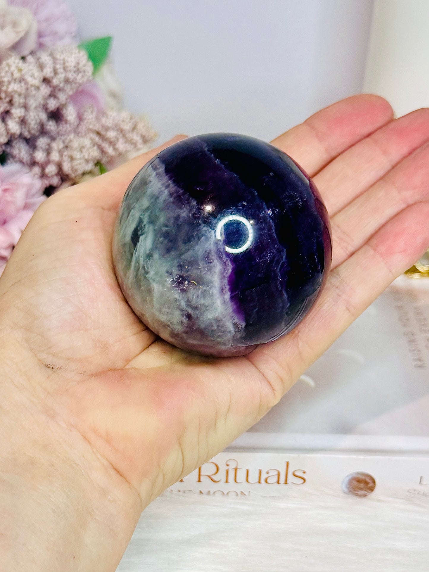 Rainbow Fluorite Sphere on Light Stand 384g