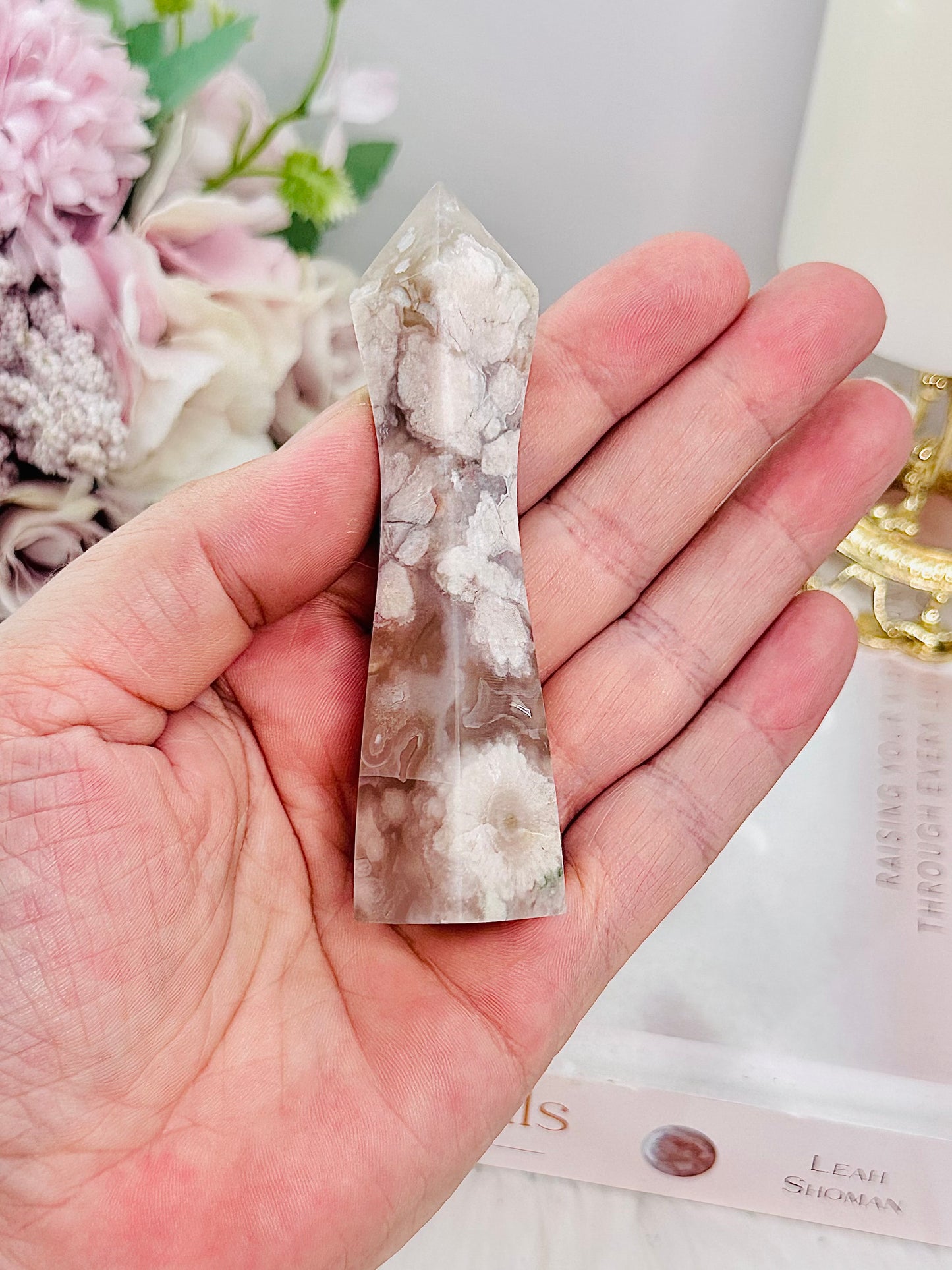Beautiful 9.5cm Uniquely Cut Flower Agate Tower From Madagascar