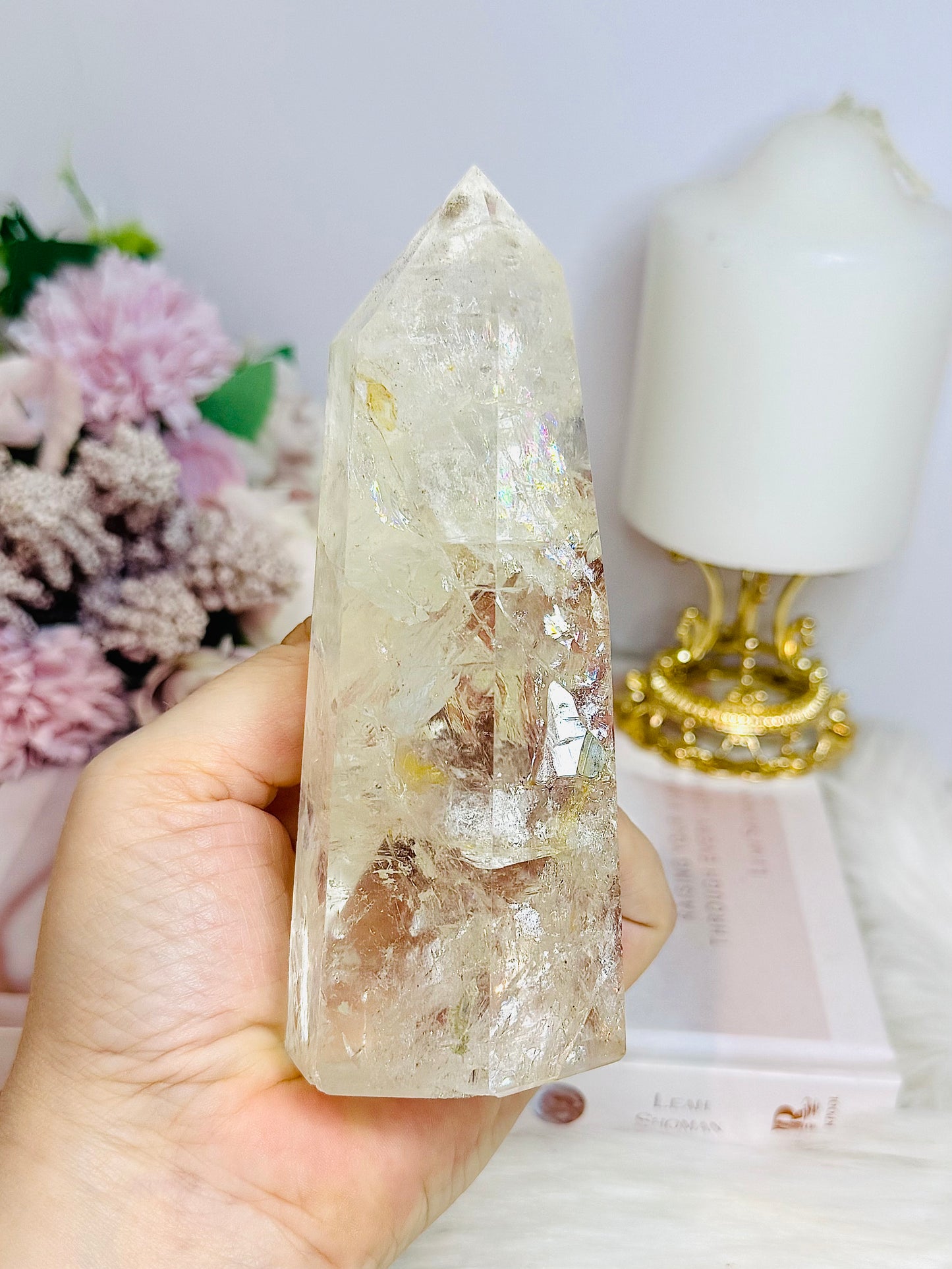 High Grade Clear Quartz Tower with Rainbows 13.5cm 434g