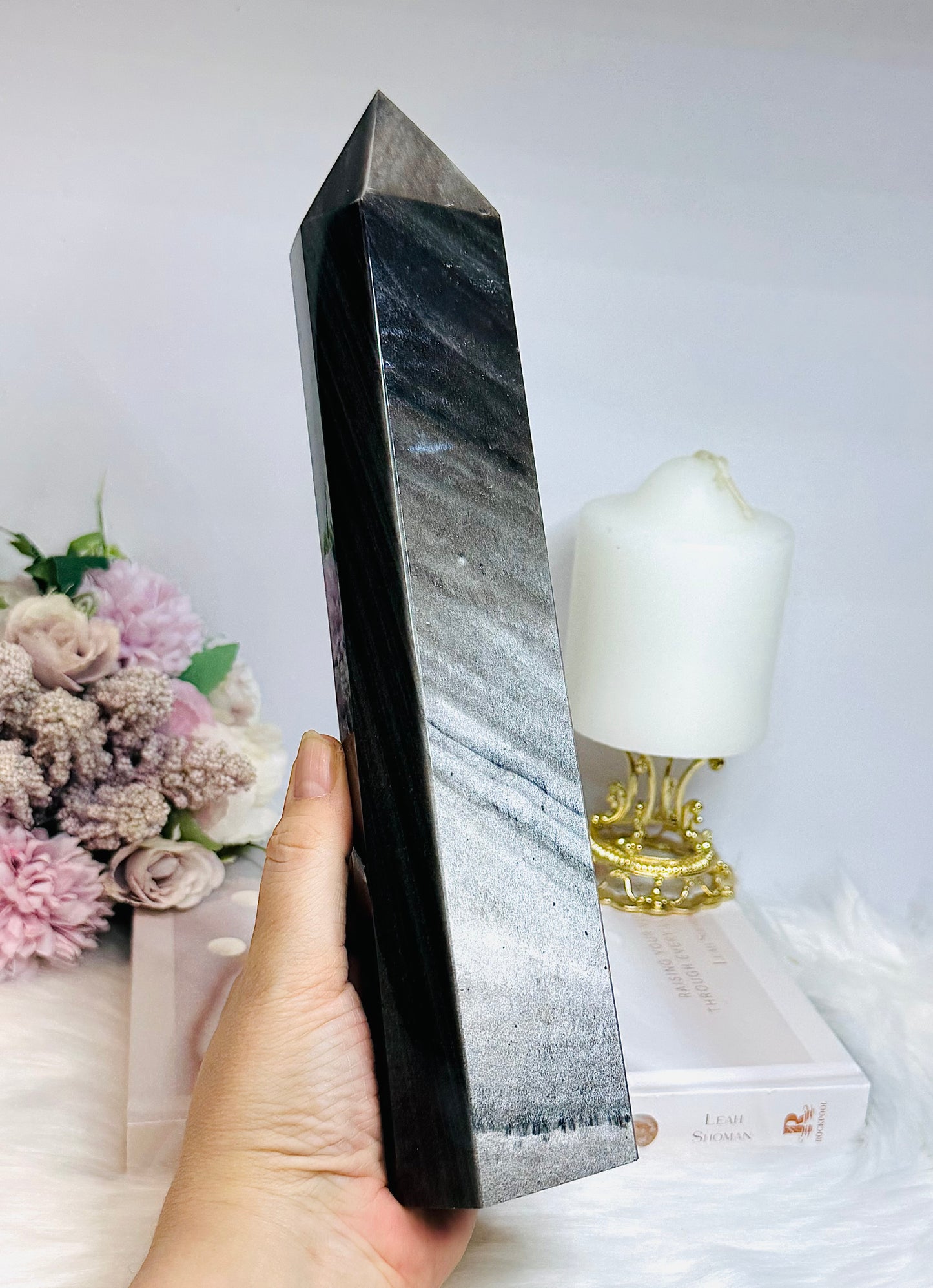 Huge Silver Sheen Obsidian Tower 26cm 1.17kg