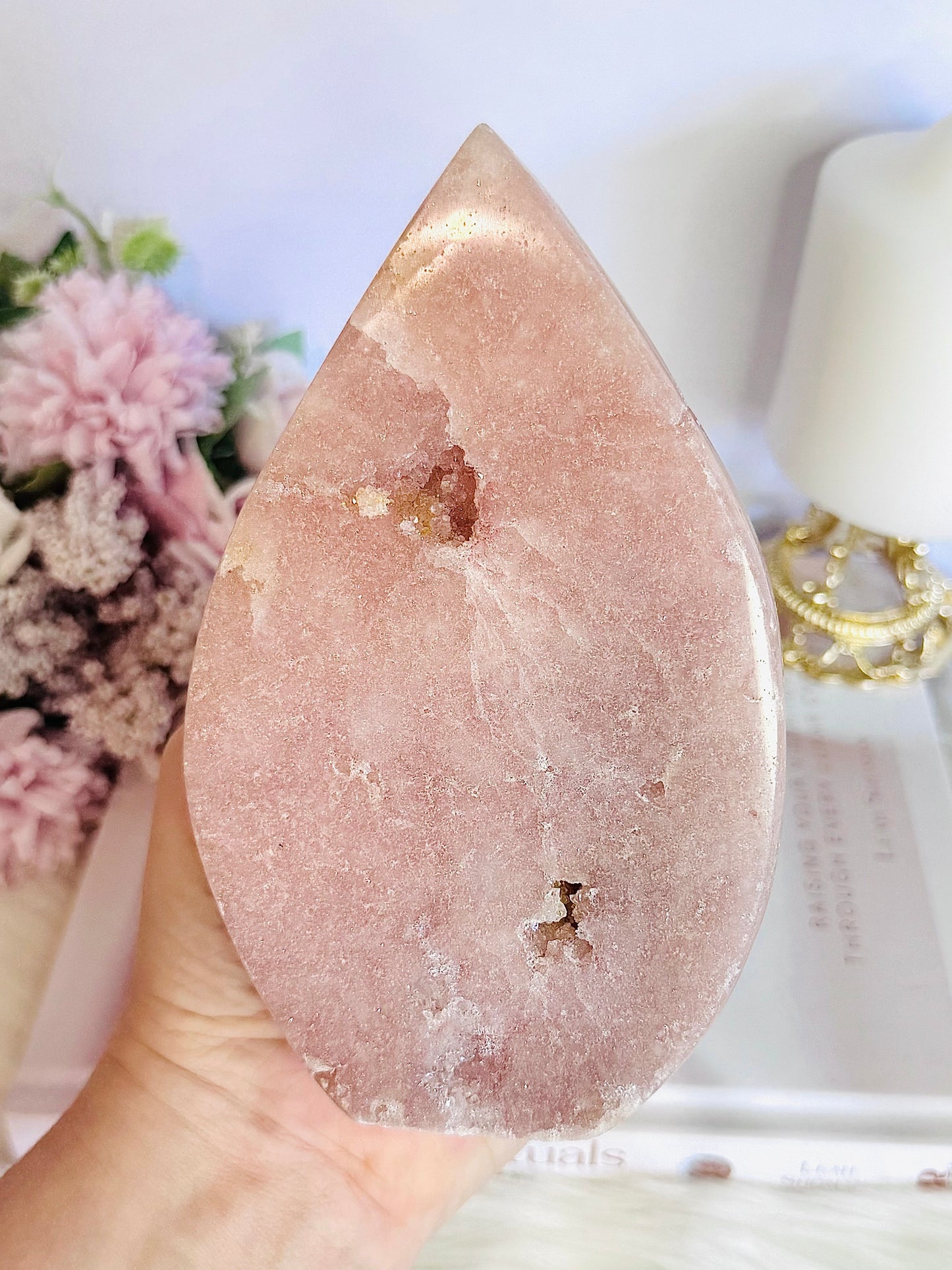 Large Chunky 15cm Pink Amethyst Druzy Carved Flame | Freeform