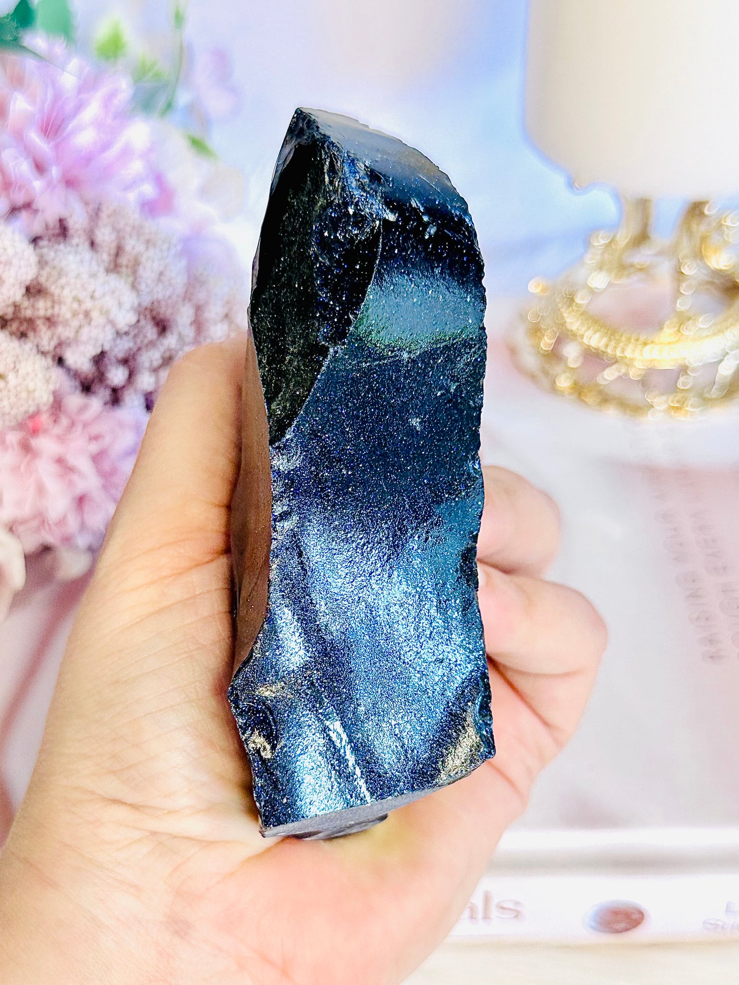 Beautiful Chunky 12cm Sparkling Blue Goldstone Synthetic Crystal