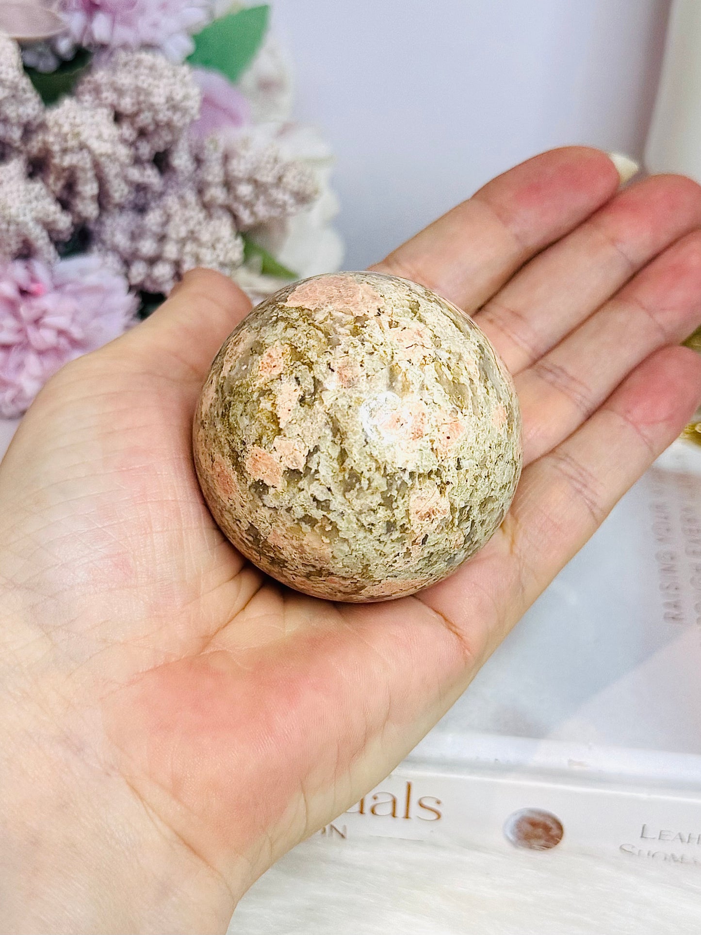 Unakite Sphere on Stand 205g