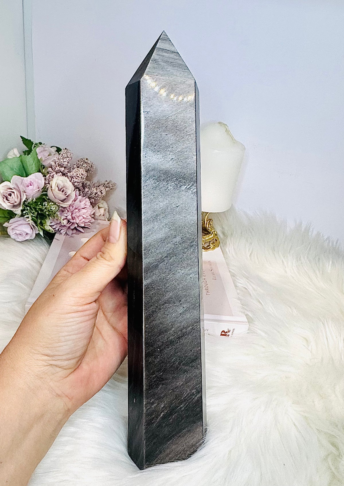 Huge Silver Sheen Obsidian Tower 28.5cm 1.1KG
