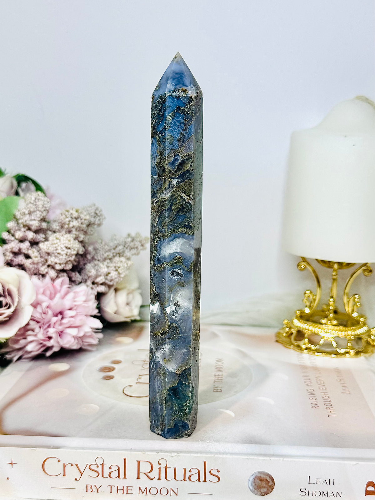 Blue Moss Agate Druzy Tower 16.5cm