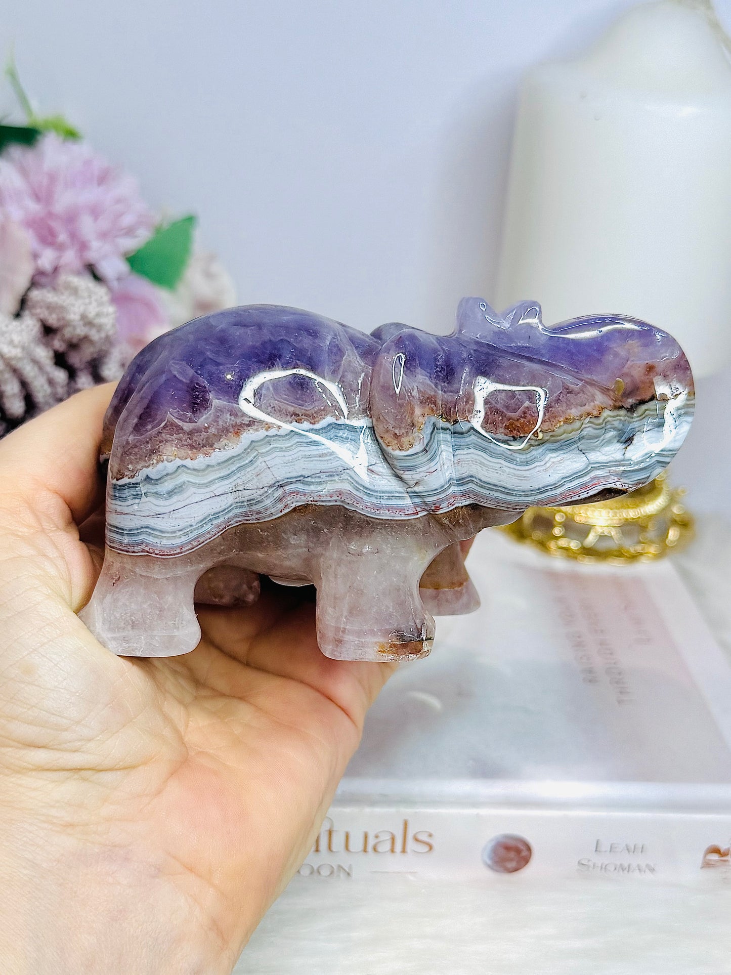 Amethyst X Mexican Lace Agate Elephant 11cm 367g