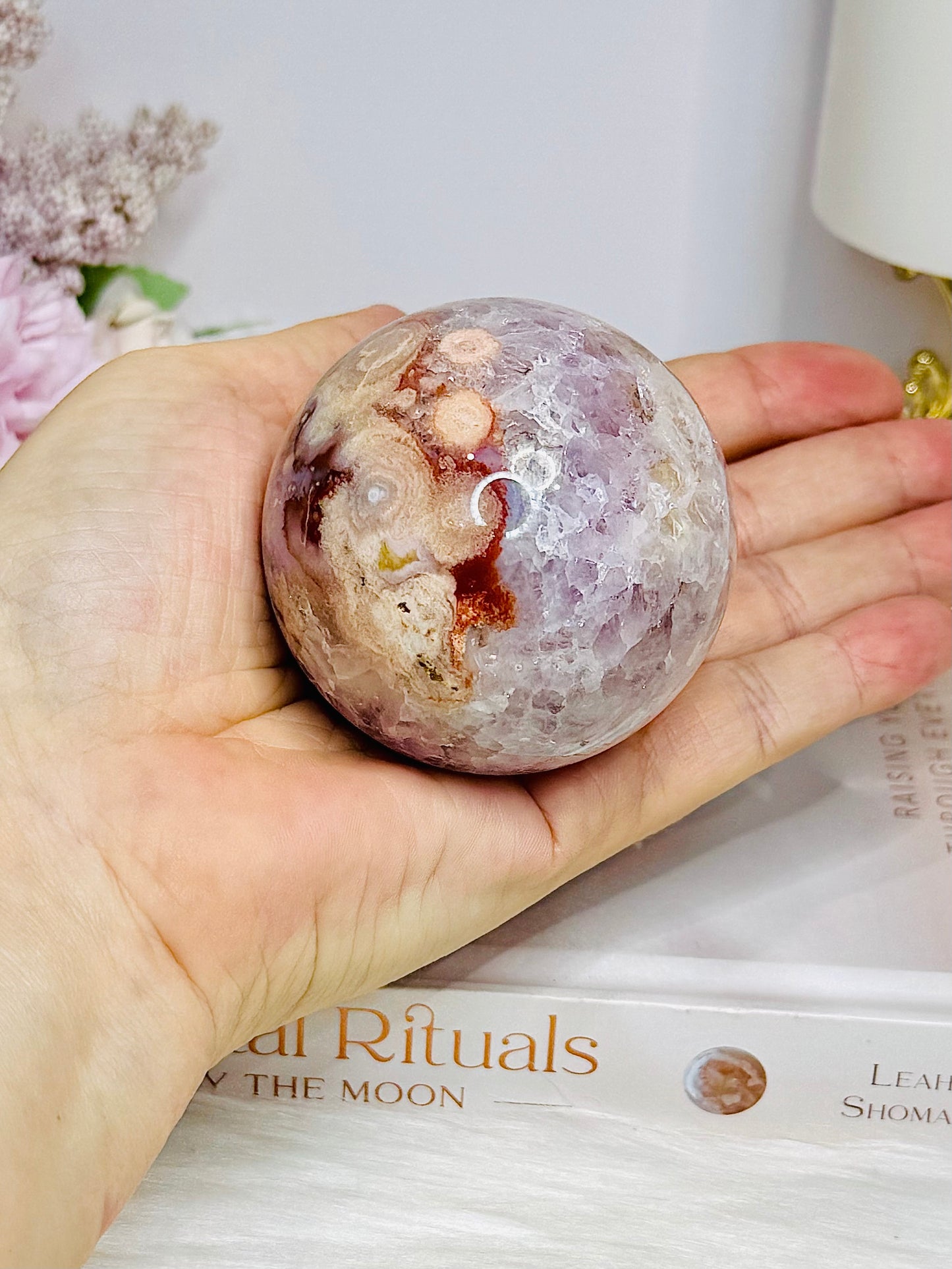 High Grade Pink Amethyst Sugar Druzy Sphere on Stand 281g