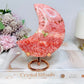 Large Rare Thulite with Epidote Carved Moon on Stand 377g