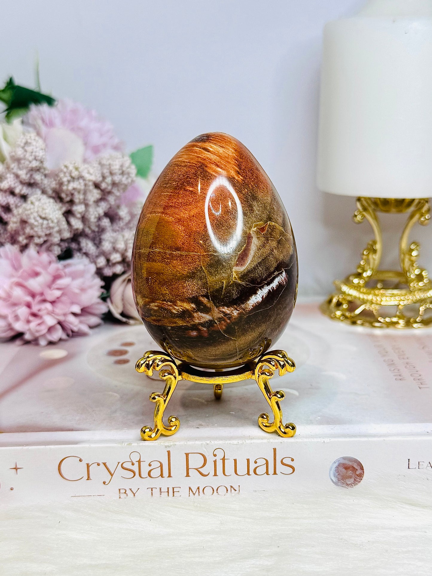 Large Polychrome Jasper Egg on Stand 296g