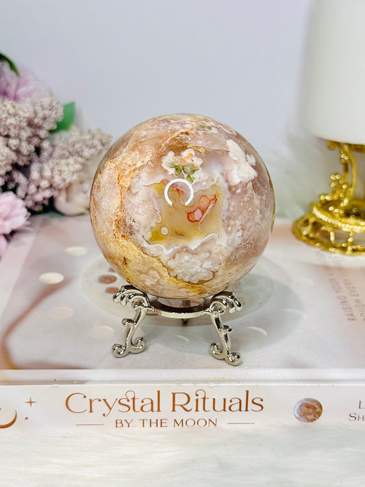 Large Flower Agate Sphere on Stand 521g