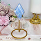 High Grade Blue Lace Agate Carved Diamond On Gold Stand 13.5cm
