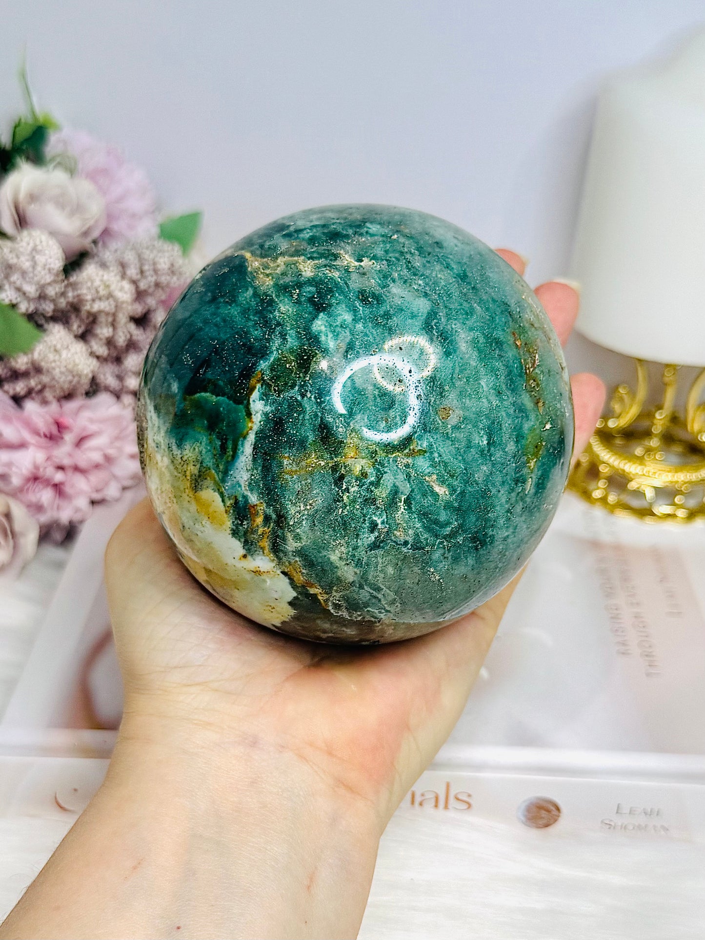 Large Ocean Jasper Sphere On Stand 1.19KG