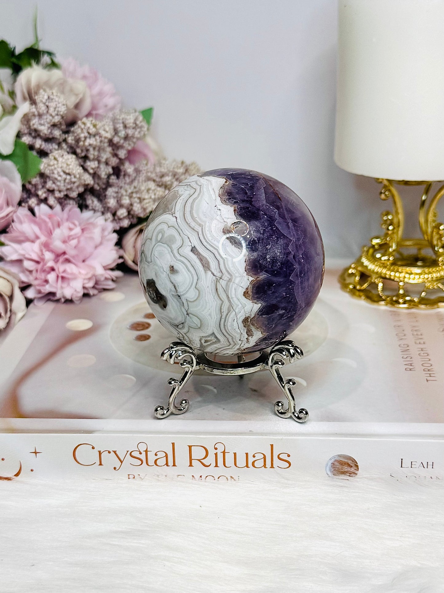 Large Crazy Lace Agate Sphere on Stand 378g