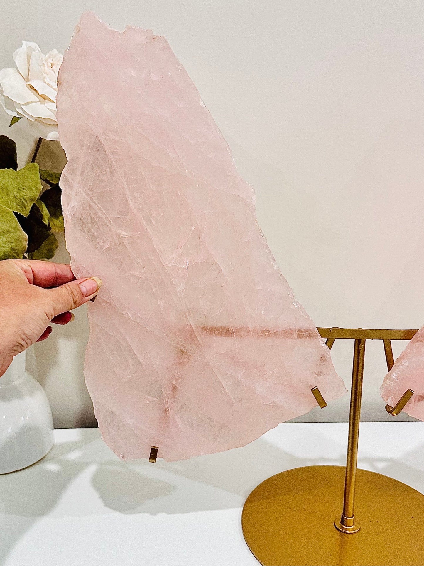 Personal Power ~ Wow!!! Absolutely Huge Stunning 45cm Inc Stand Rose Quartz Wings From Brazil ~ Incredible Piece Of Magic