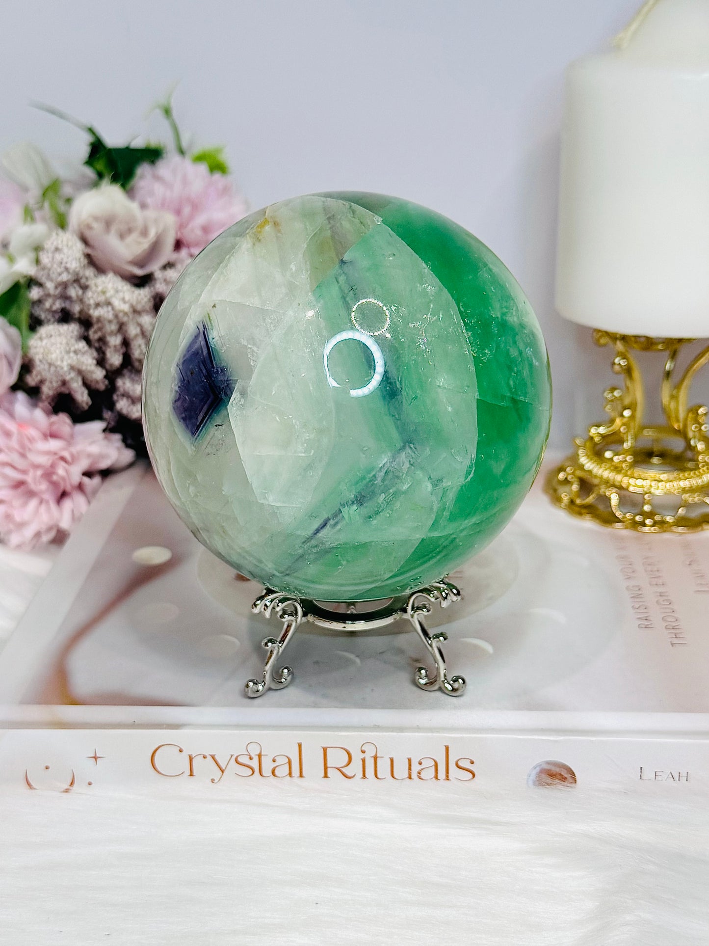 Large Green Fluorite Sphere on Stand 1.45KG