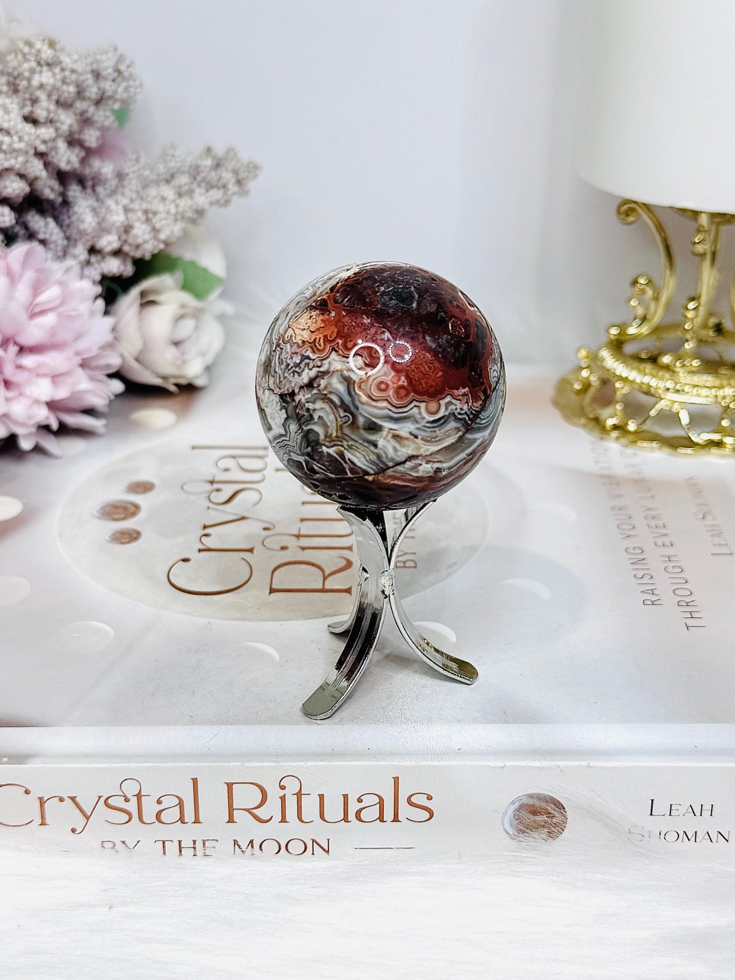Mexican Lace Agate Sphere on Stand 109g