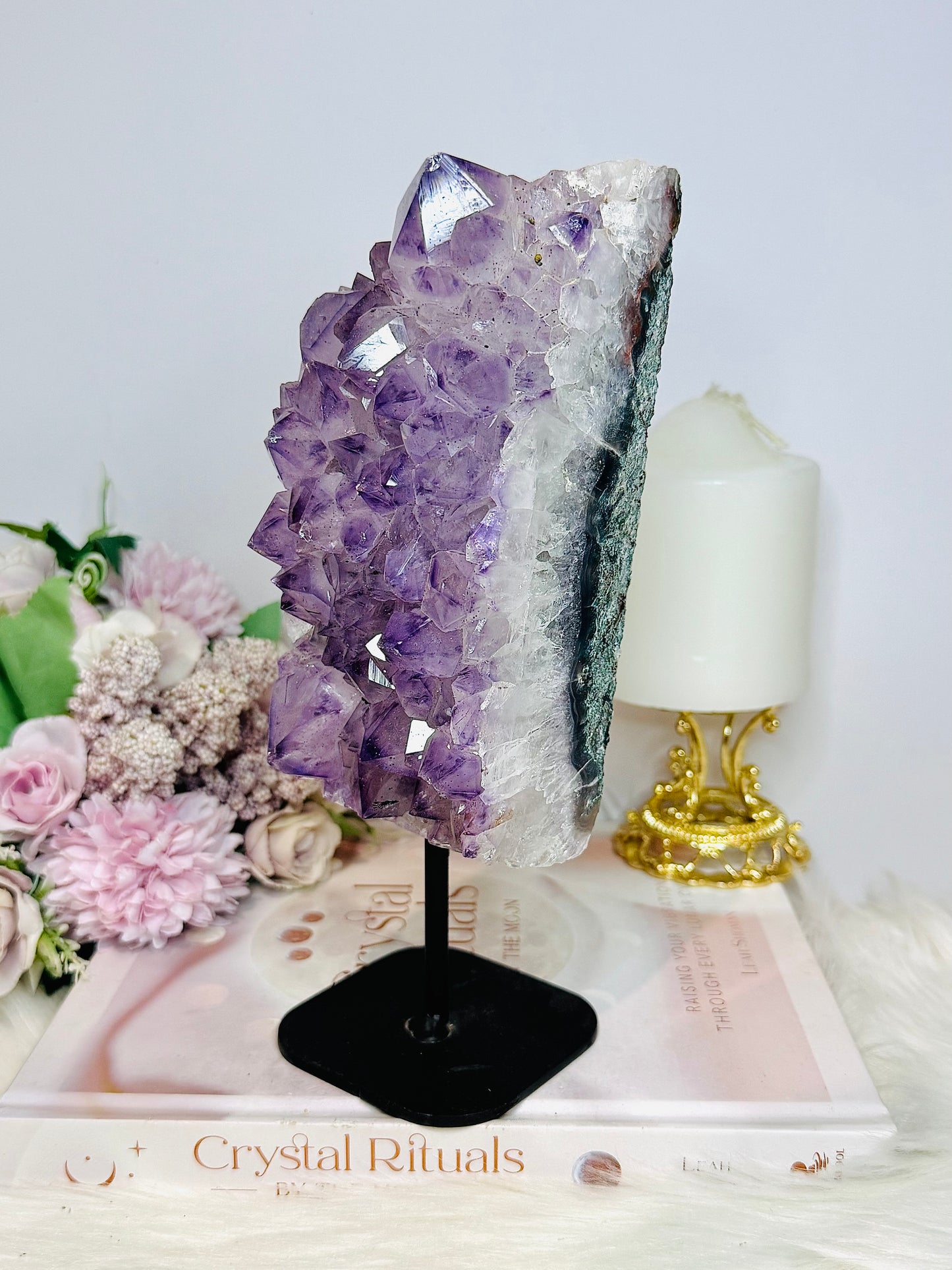 Large 1.4KG 22cm High Grade Chunky Amethyst Cluster On Stand