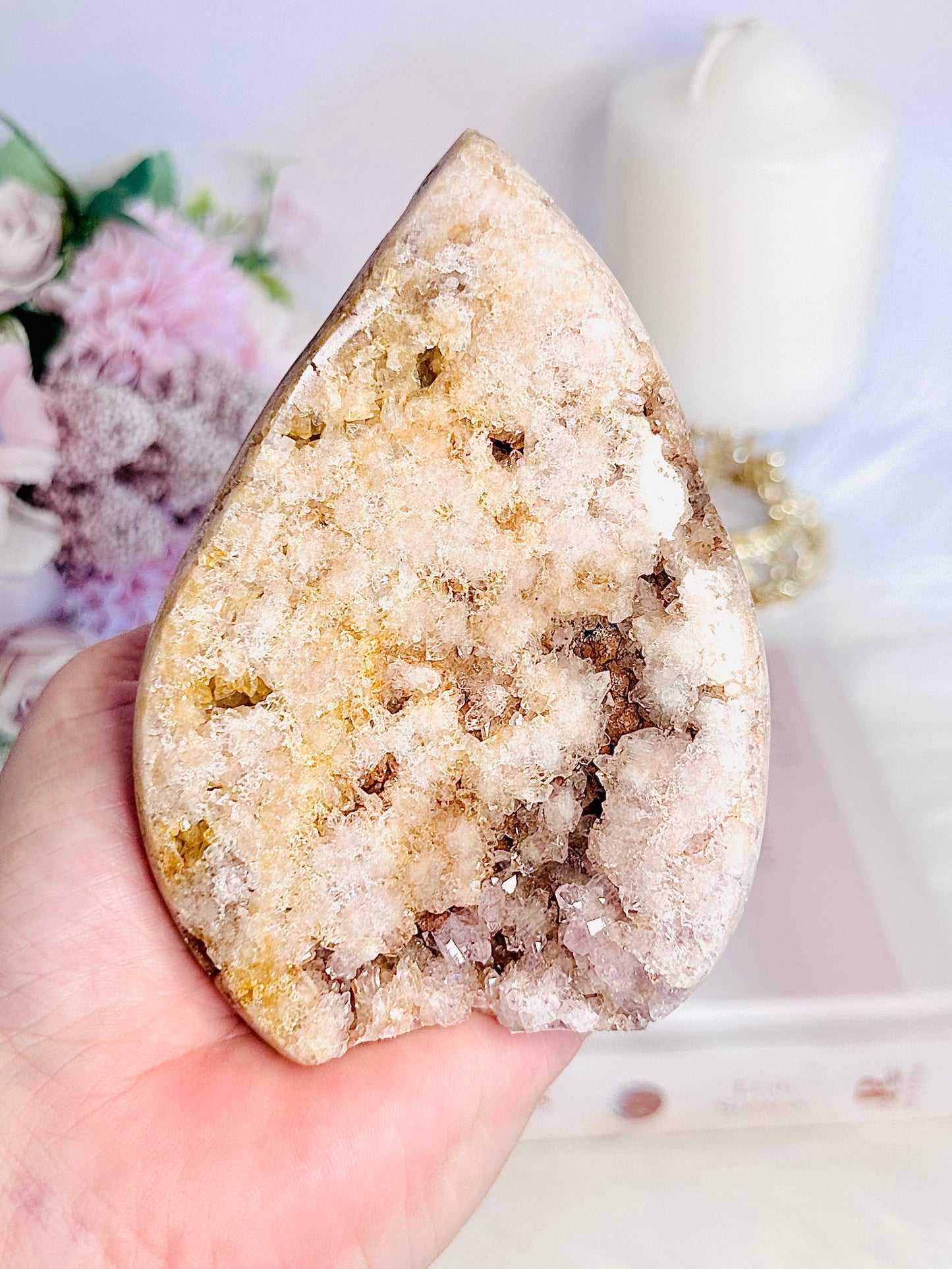 Druzy Pink Amethyst Carved Flame | Freeform From Brazil 343grams