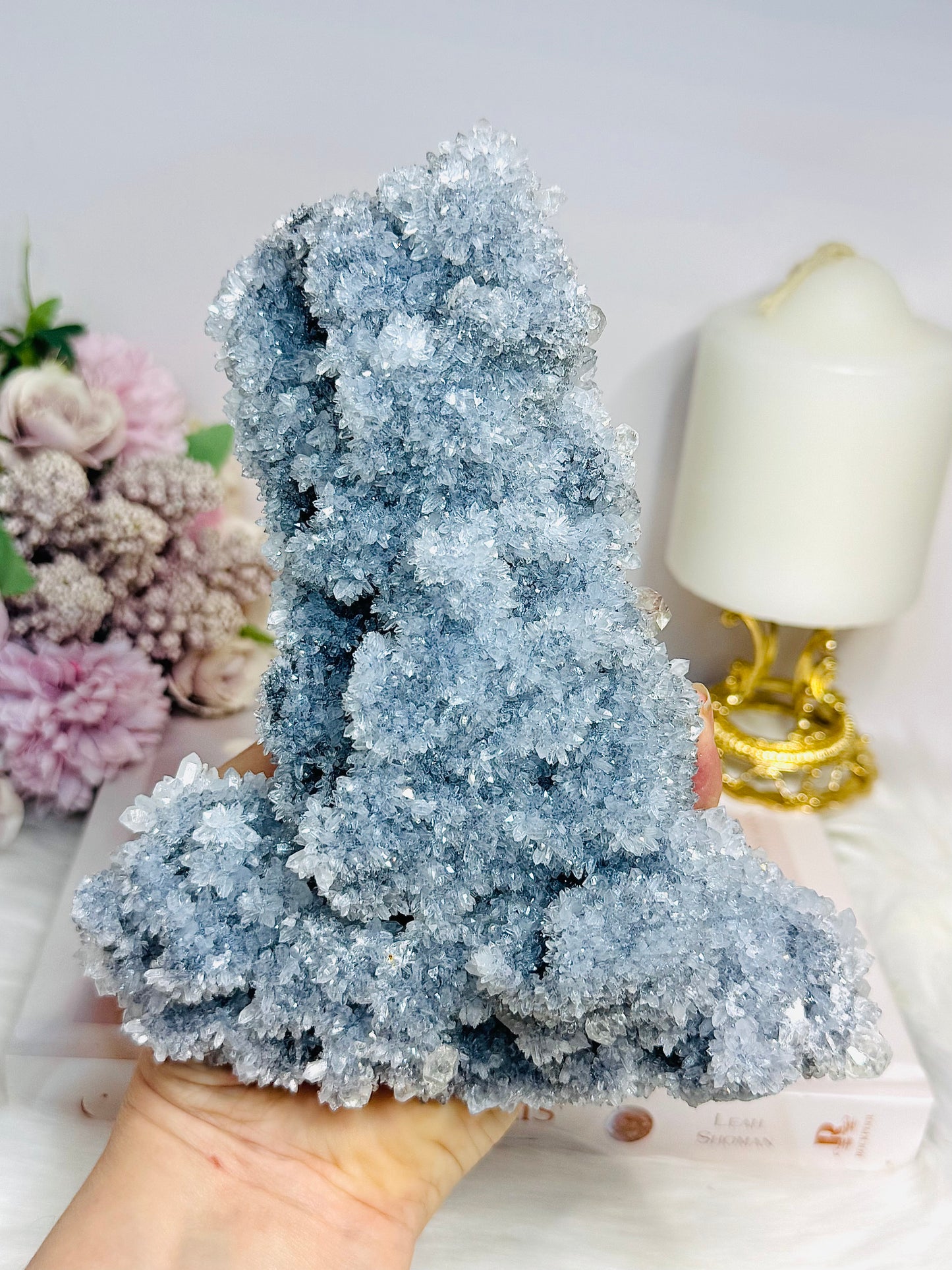 Large Natural Raw Sparkling Crystal Cluster on Stand 17cm 751g