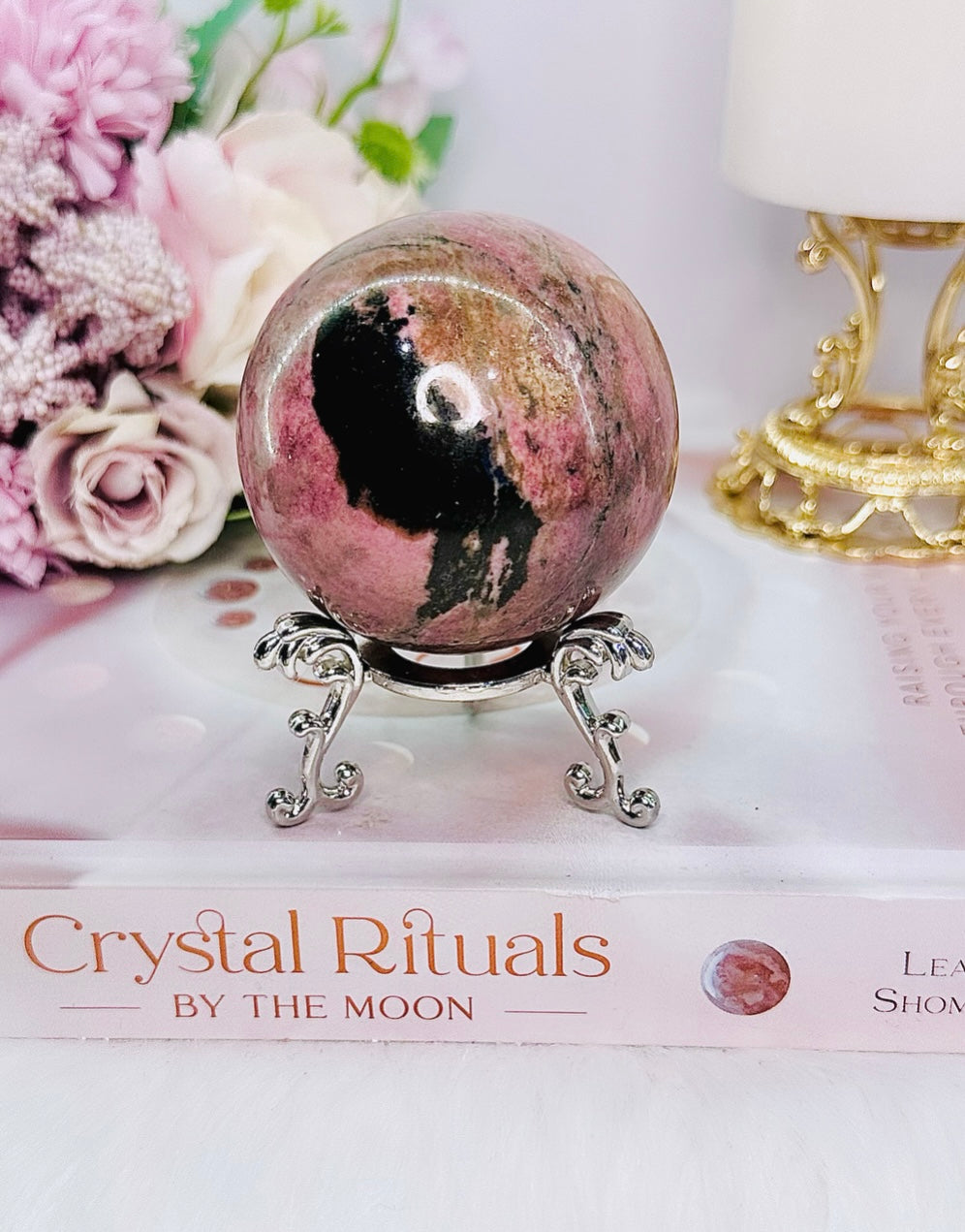 Stunning 341gram Rhodonite Sphere On Stand