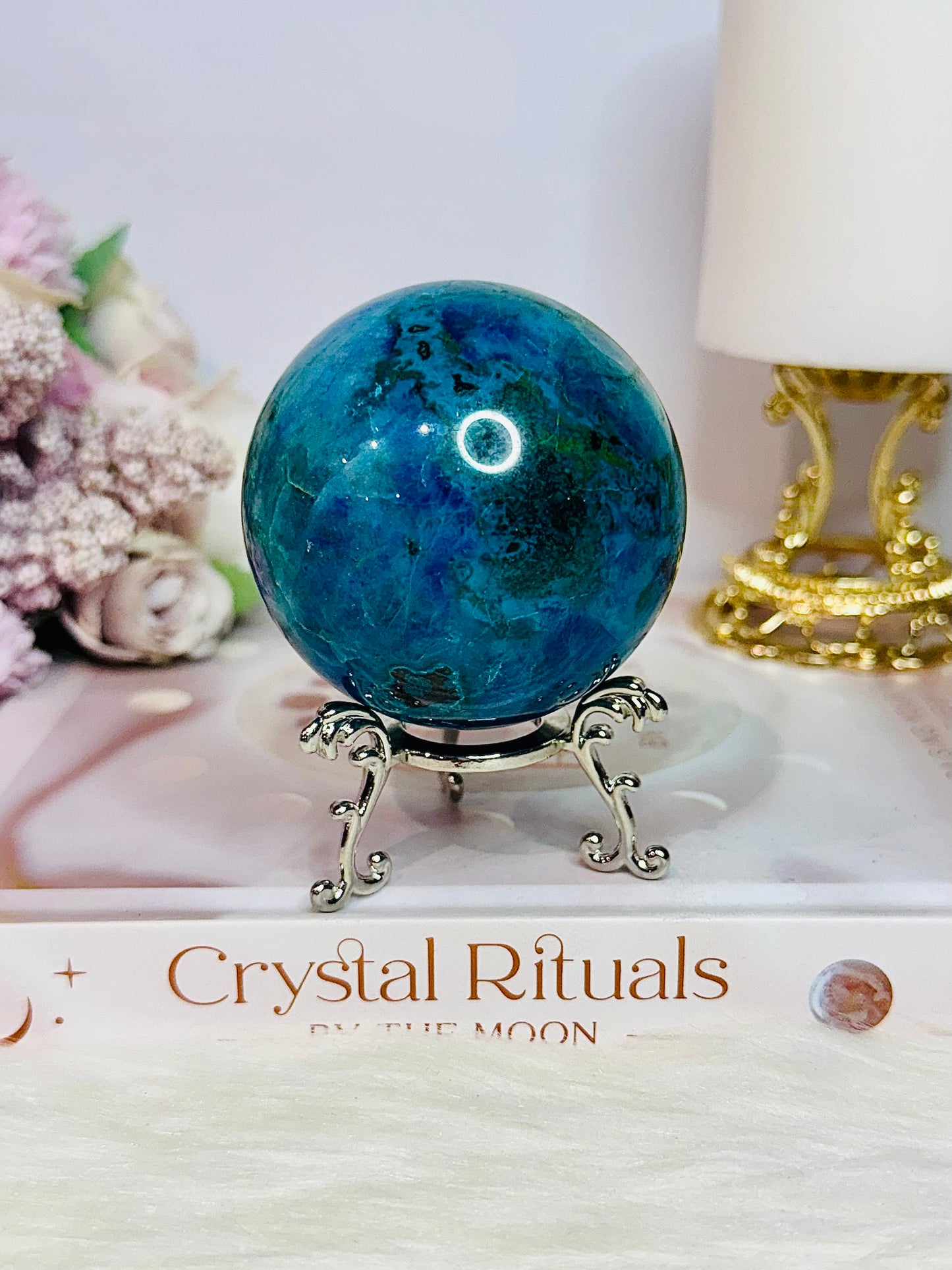 Absolutely Incredible High Grade Chrysocolla Sphere on Stand 329grams