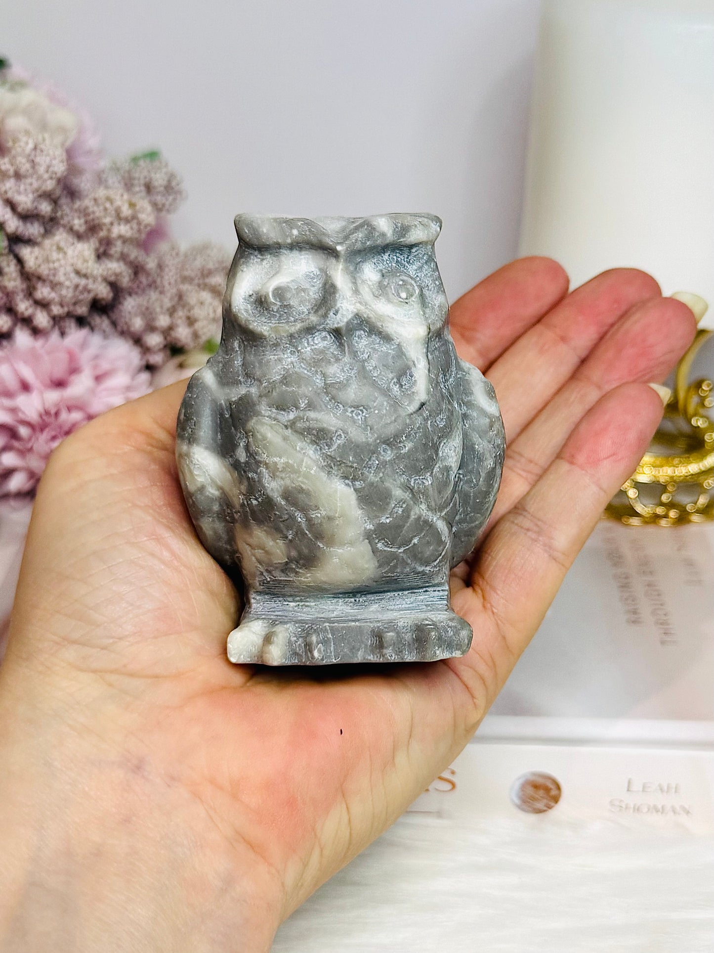 Shell Fossil Stone Jasper Owl 8.5cm 318g