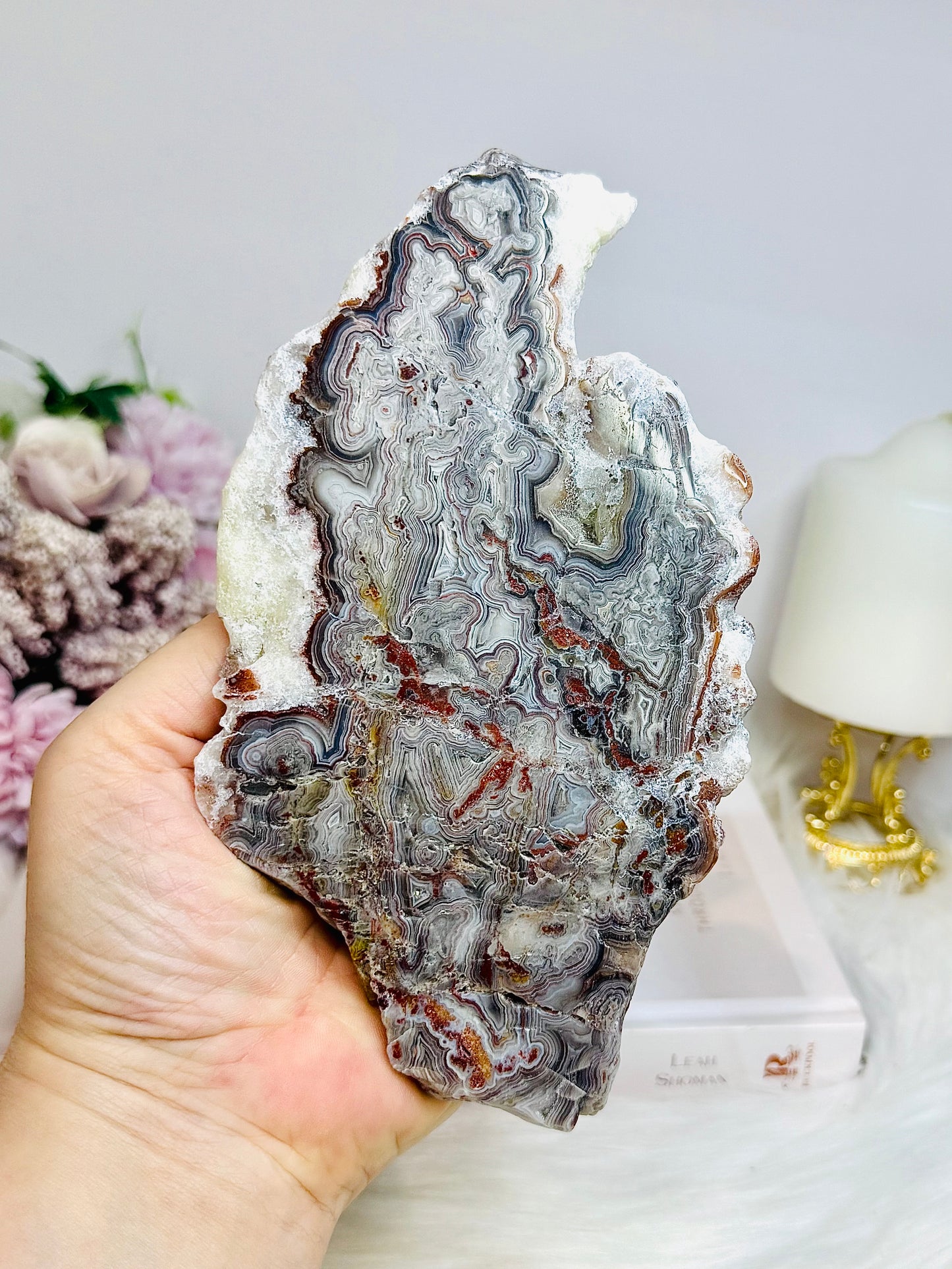 Natural Large Mexican Lace Agate Slab on Stand 17.5cm