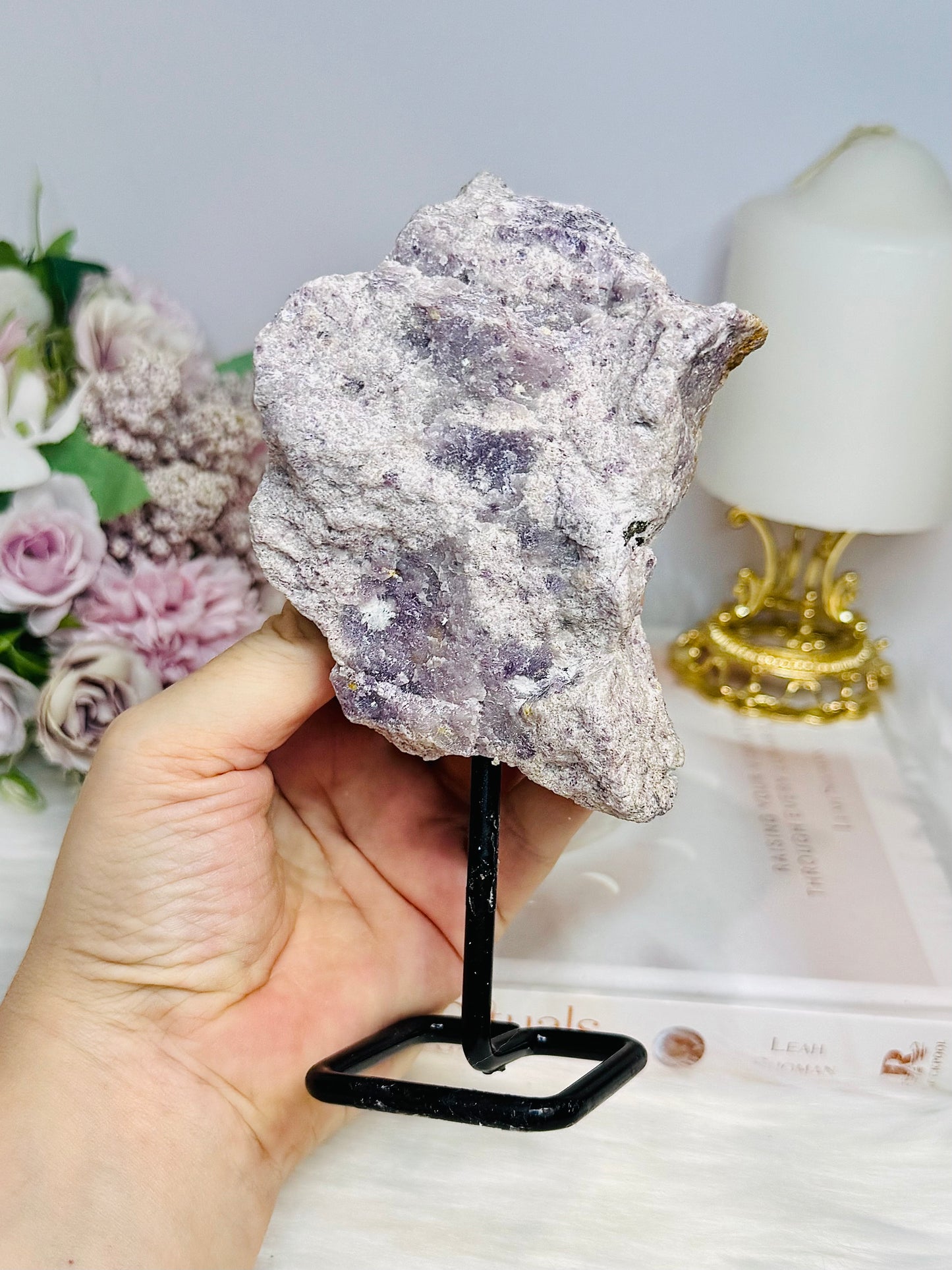 Natural Lepidolite Specimen On Stand 472g 16cm