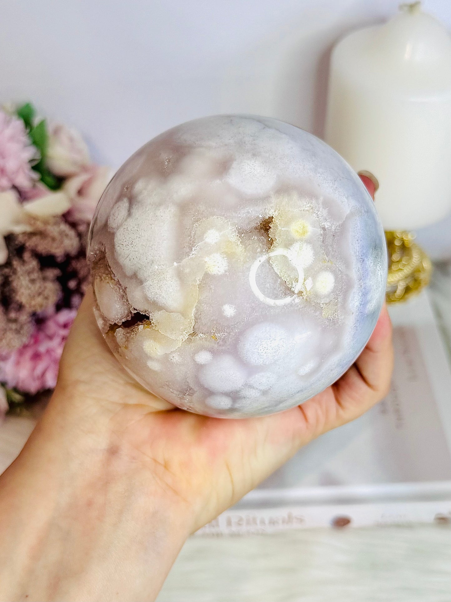 Perfect Large 1.04KG Perfect Sugar Druzy Pink Amethyst Sphere on Stand