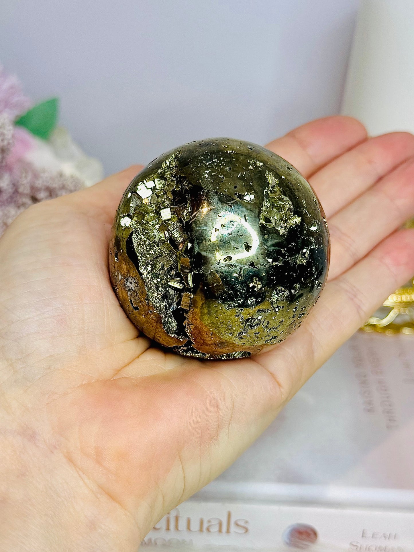 Large Druzy Pyrite Sphere on Stand 421g