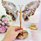 Wow!!! Stunning Large 21cm (Inc Stand) Druzy Black Flower Agate Carved Butterfly Wings on Gold Stand