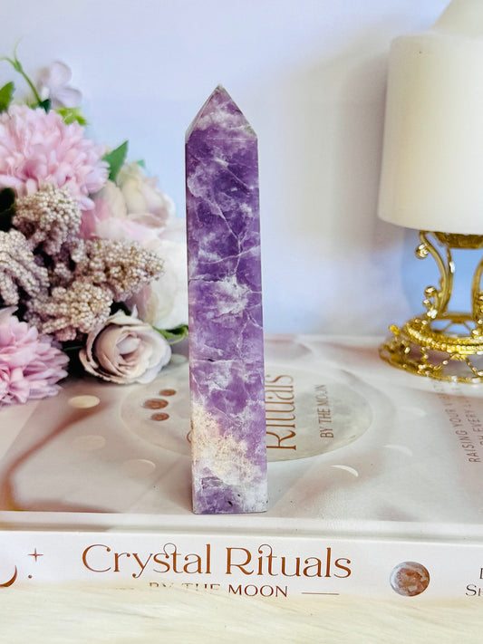 Pretty 12cm Lepidolite Carved Tower