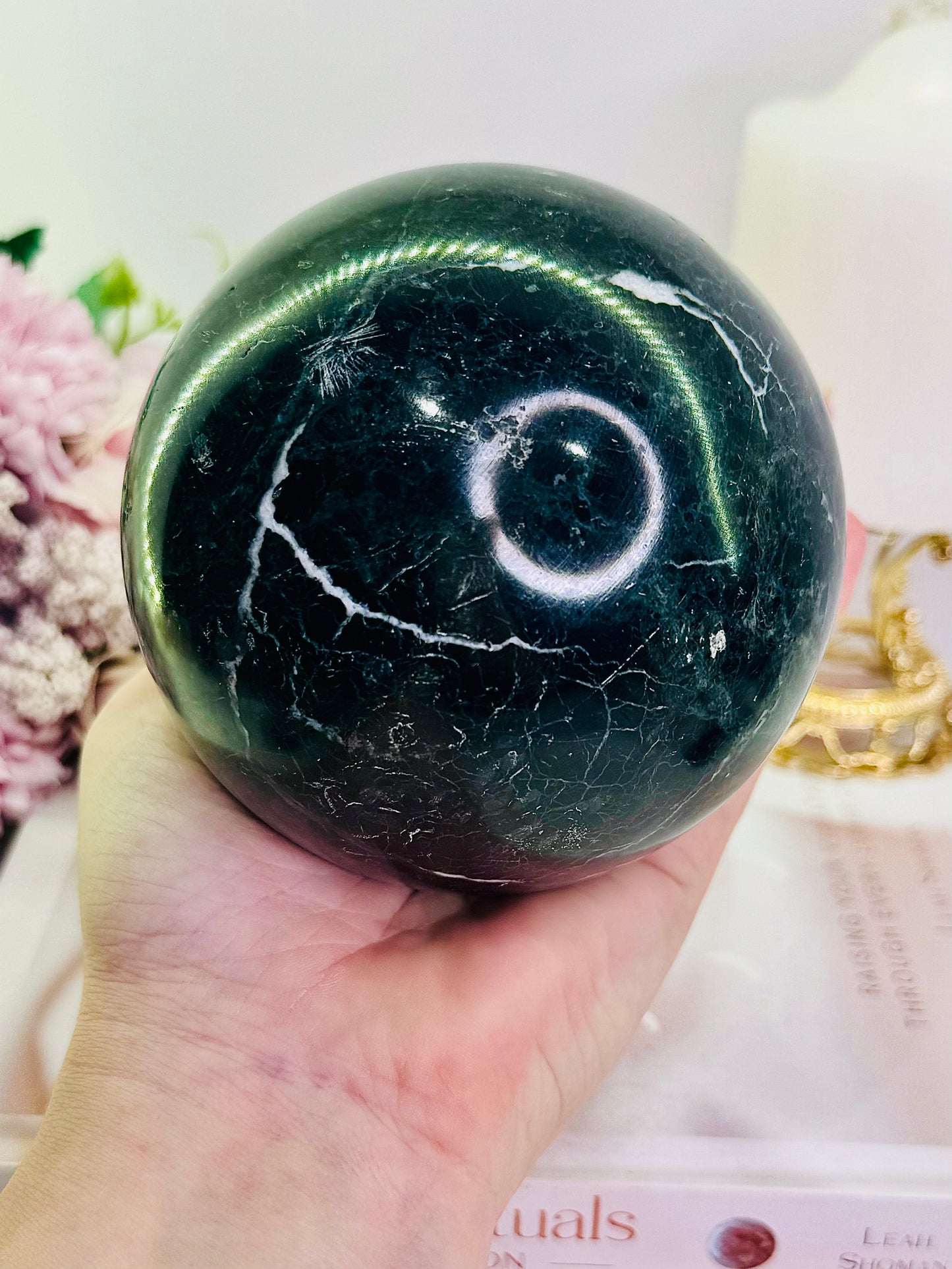 A Protective Stone ~ Huge 10cm 1.33KG Natural Black Onyx Polished Sphere On Stand