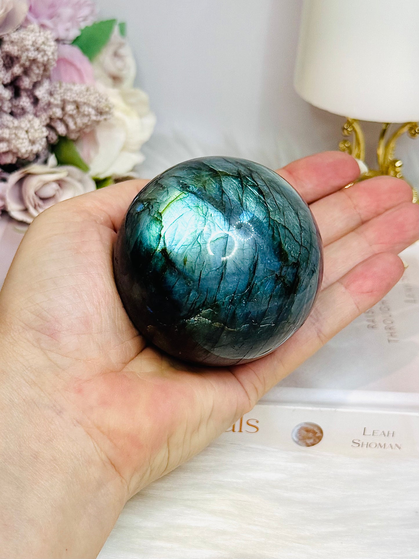Large Labradorite Sphere on Stand 414g