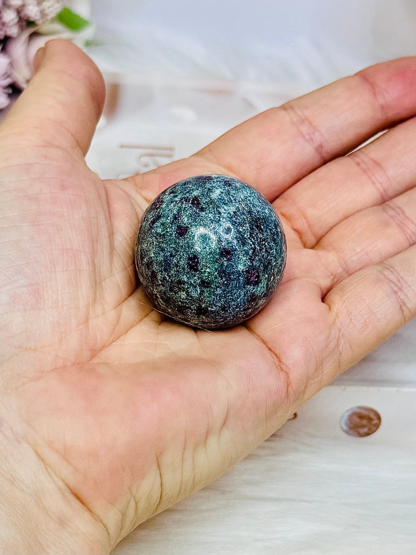 Ruby Fuchsite Sphere (UV Reactive) On Stand 86g