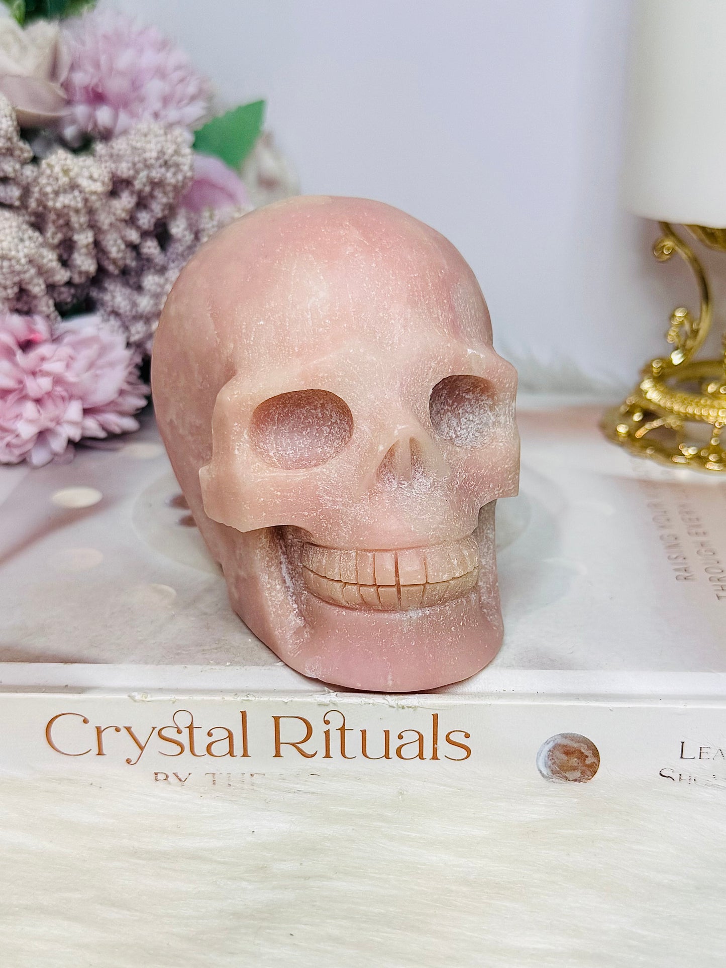 Large Pink Opal Carved Skull 10cm 828g