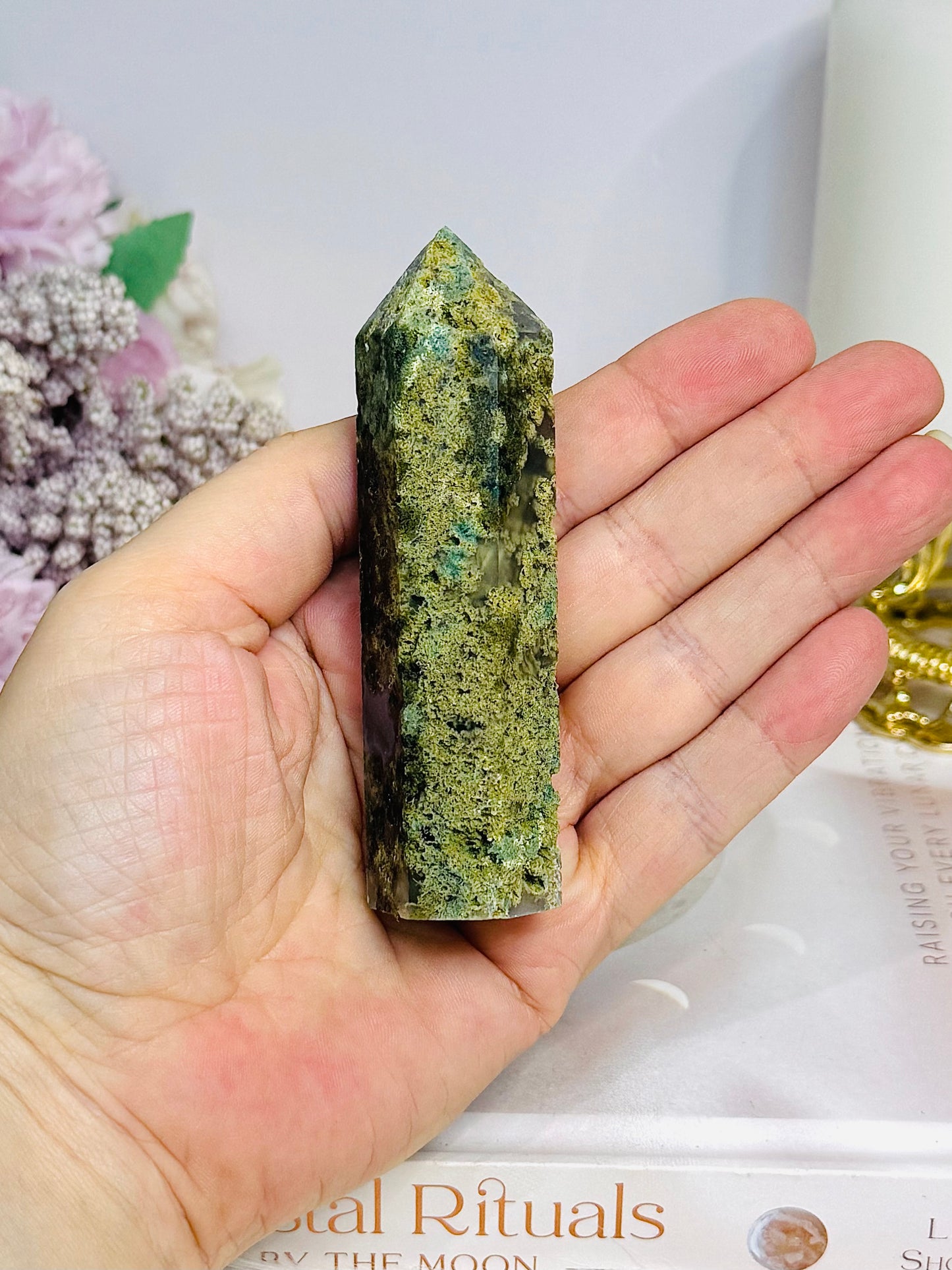 Moss Agate Tower 9cm