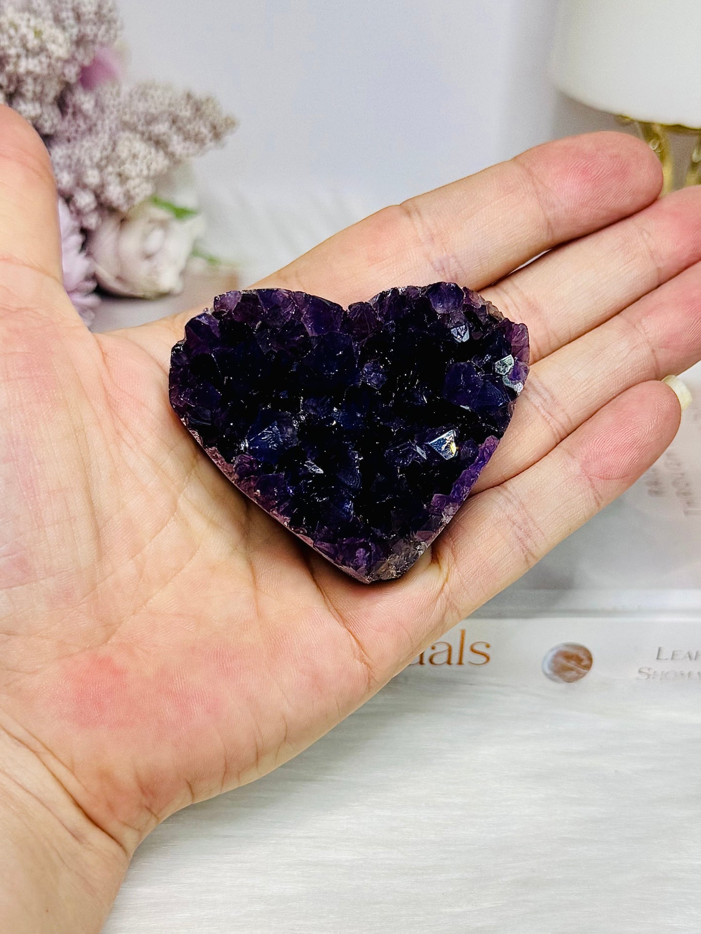 High Grade Deep Purple Amethyst Carved Heart 6cm