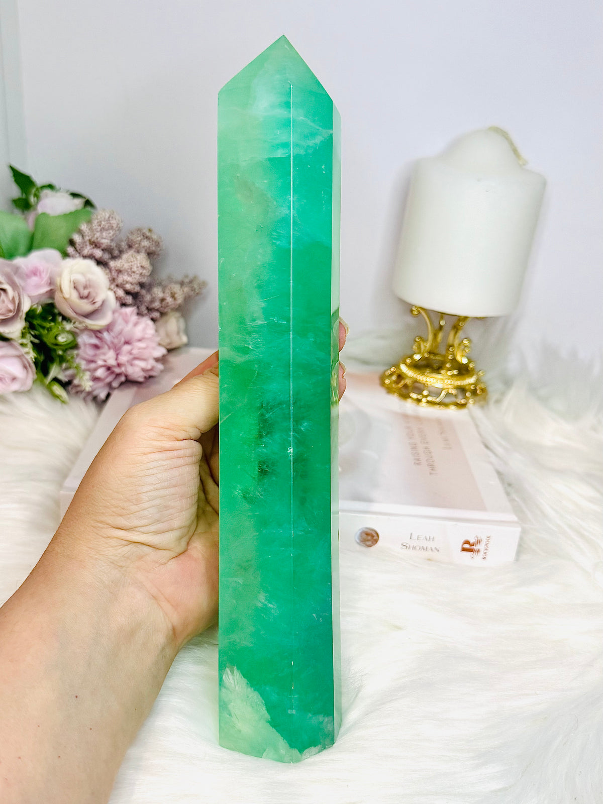 Huge High Grade Green Watermelon Fluorite Tower 25cm 995g