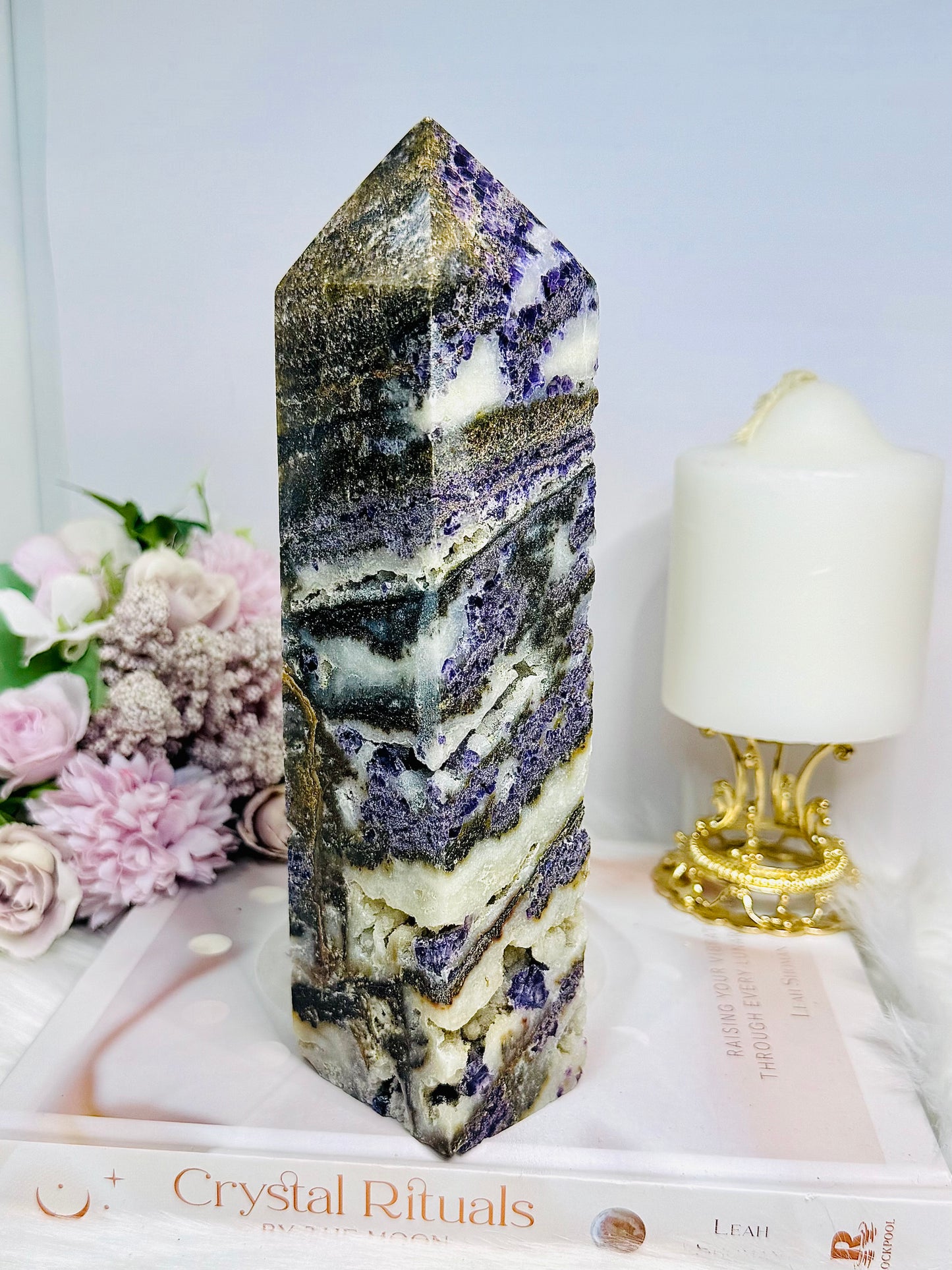 Large Purple Fluorite X Sphalerite Tower 21cm 1.15KG
