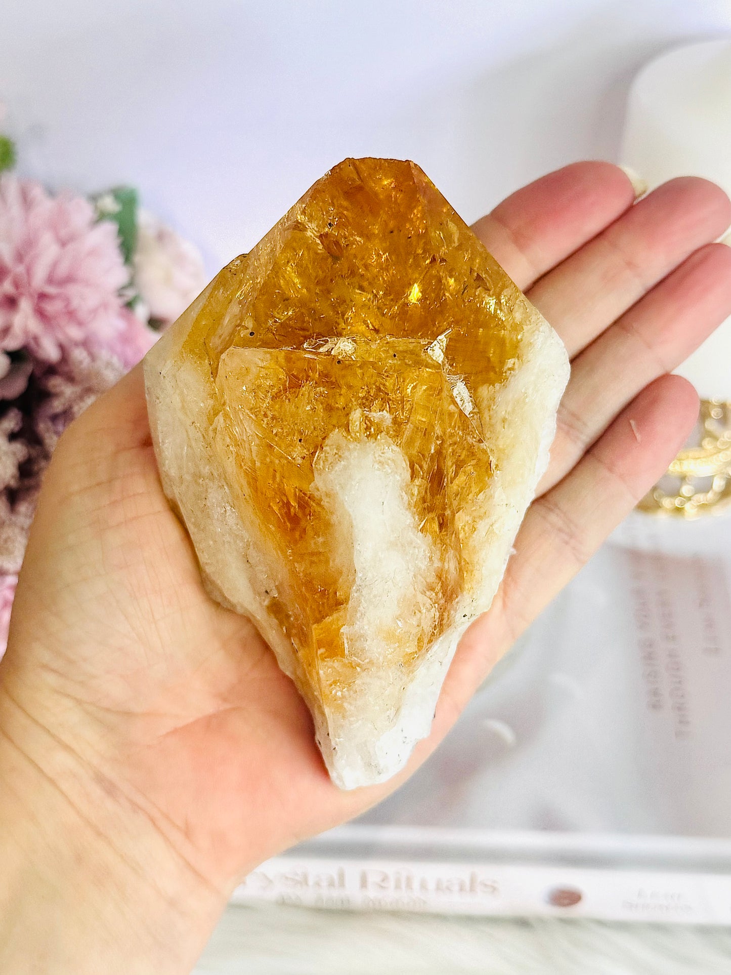 Incredible Large Citrine Freeform Full Of Rainbows On Custom Stand (Heat Treated)