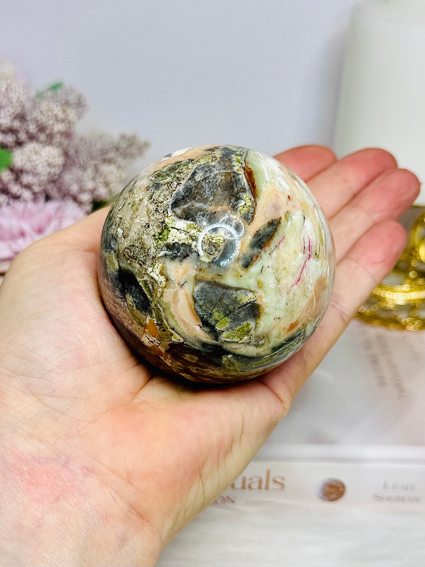 Large Money Agate Sphere on Stand 372g