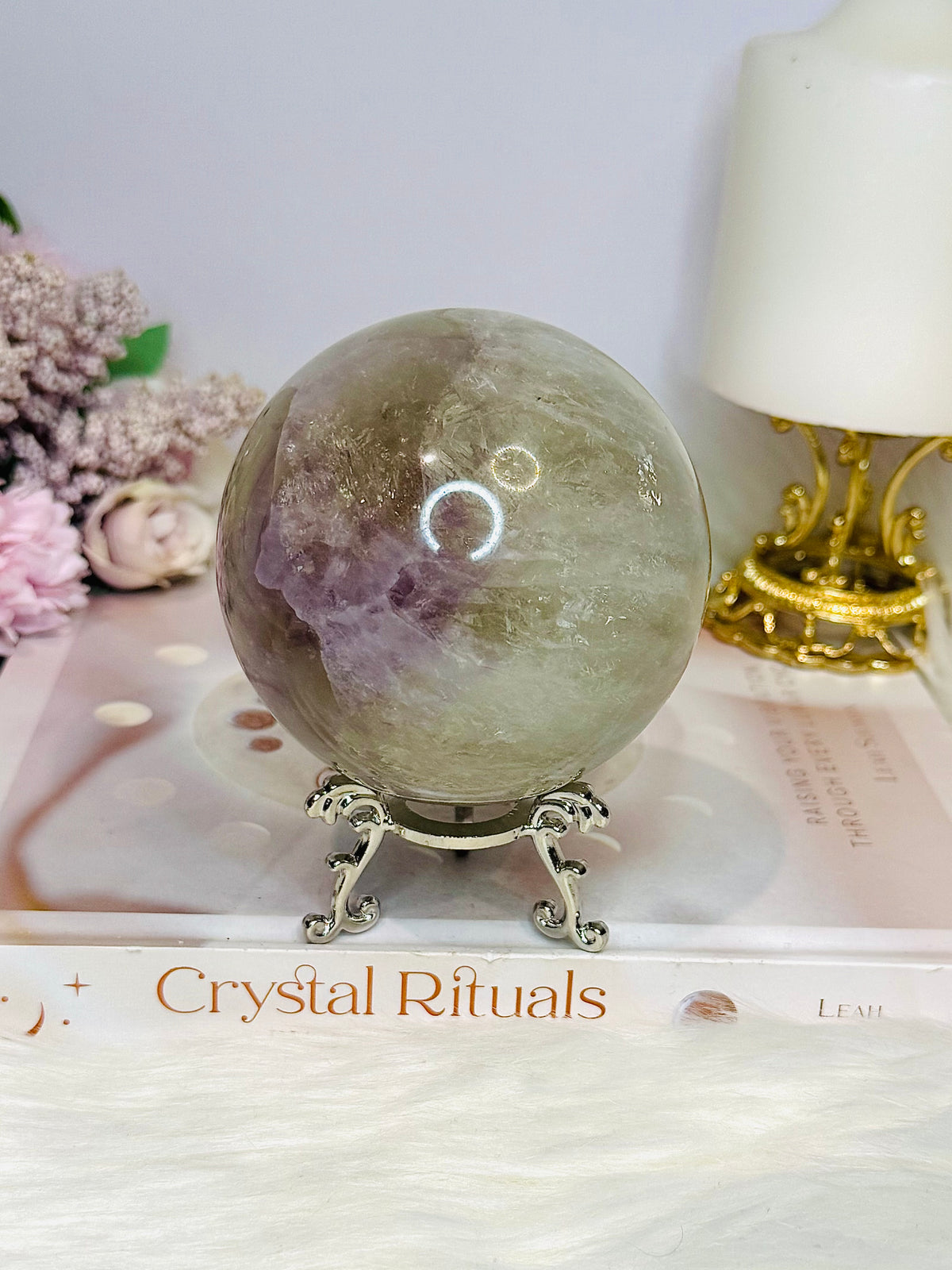 Large High Grade Agate Sphere with Rainbows on Stand 733g