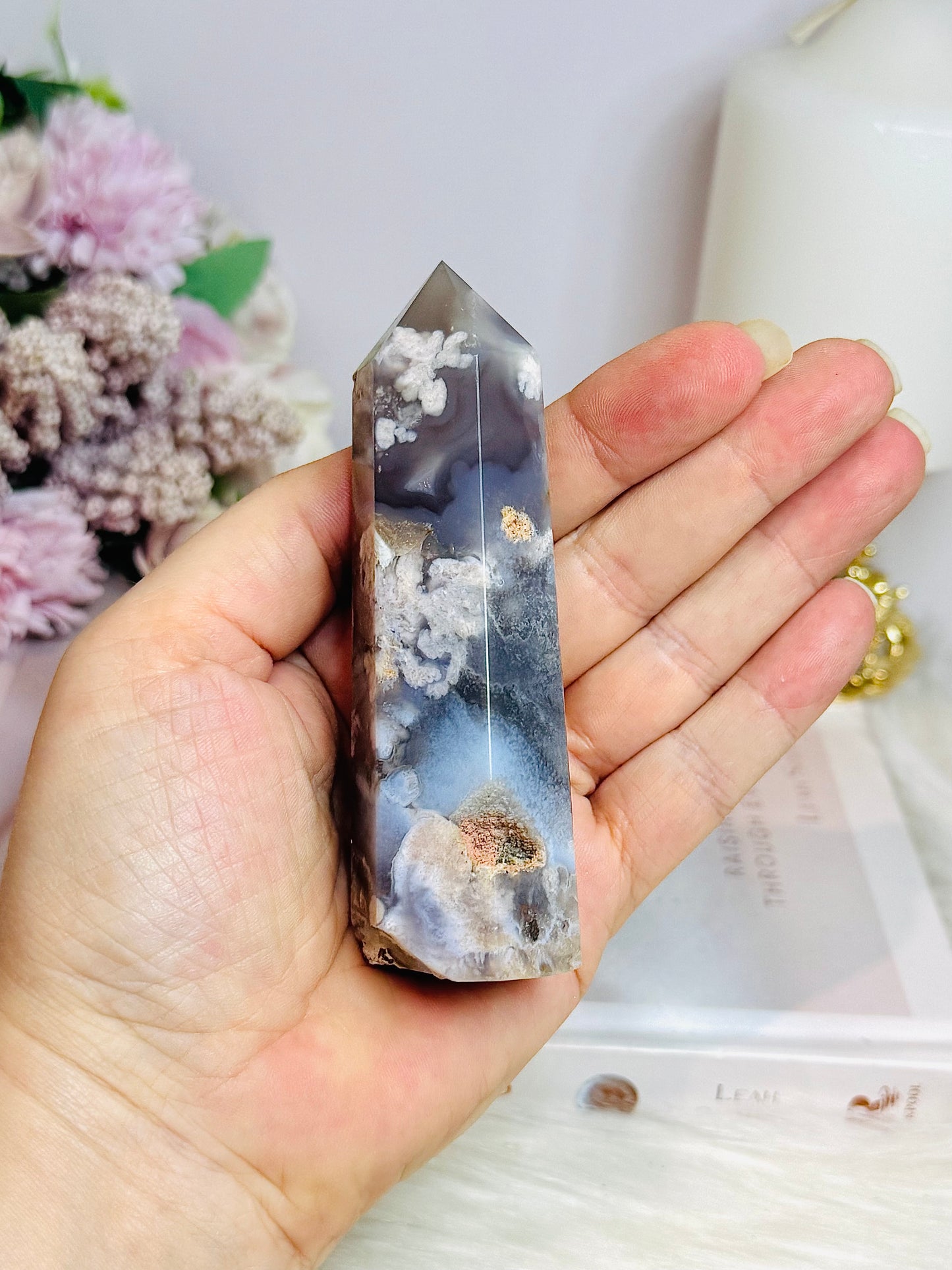 Blue Flower Agate Tower 10cm