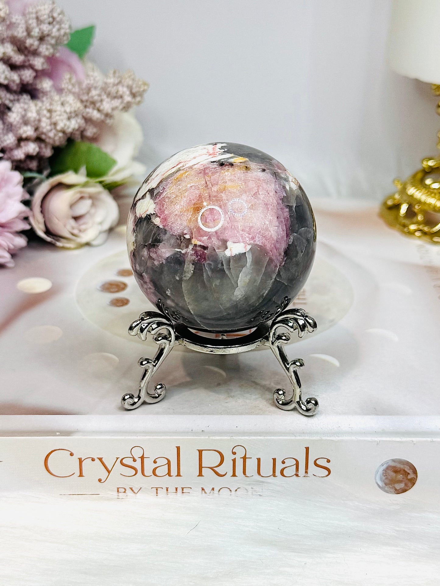 High Grade Pink Tourmaline Sphere on Stand 199g