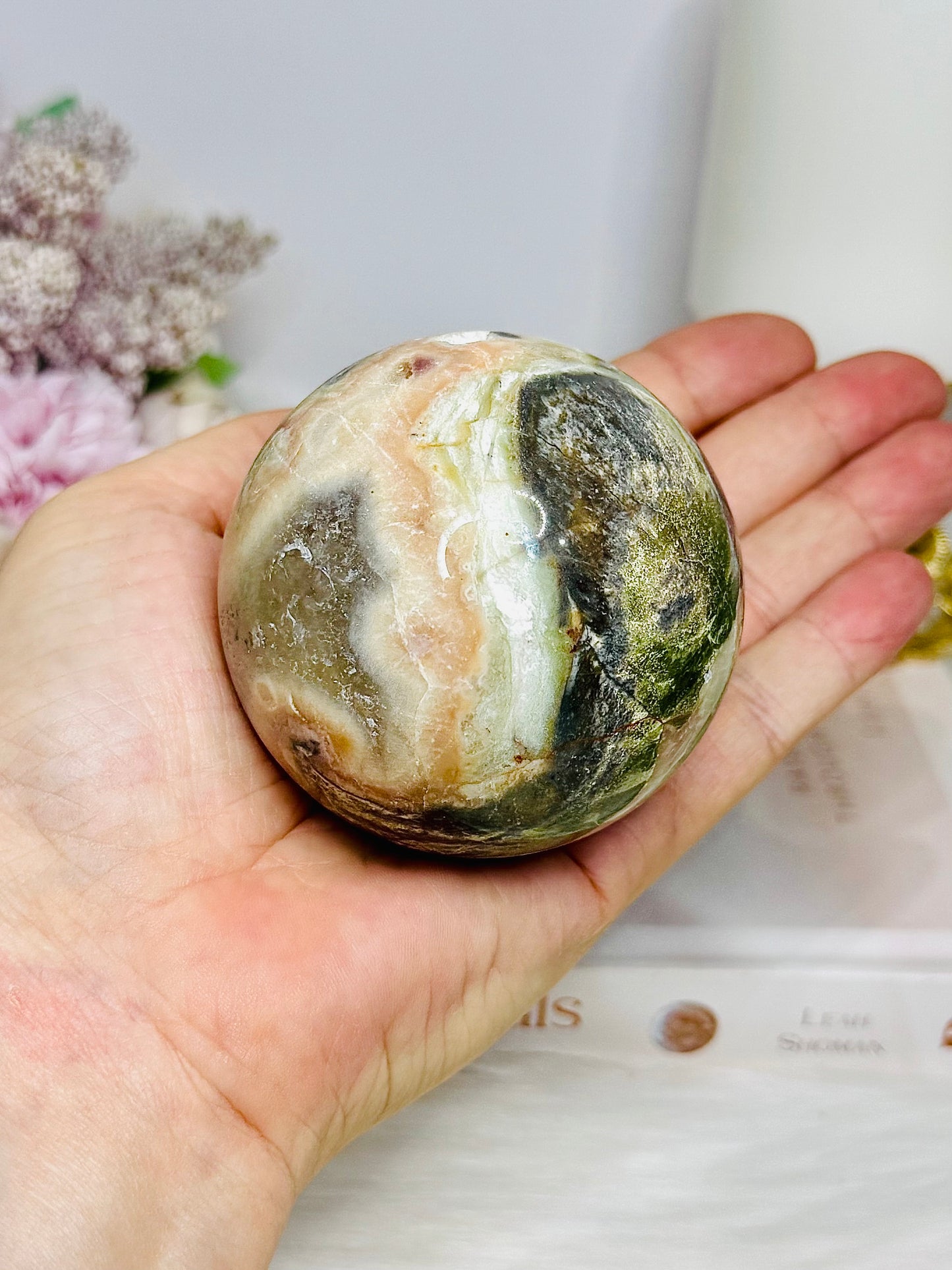 Large Money Agate Sphere on Stand 372g