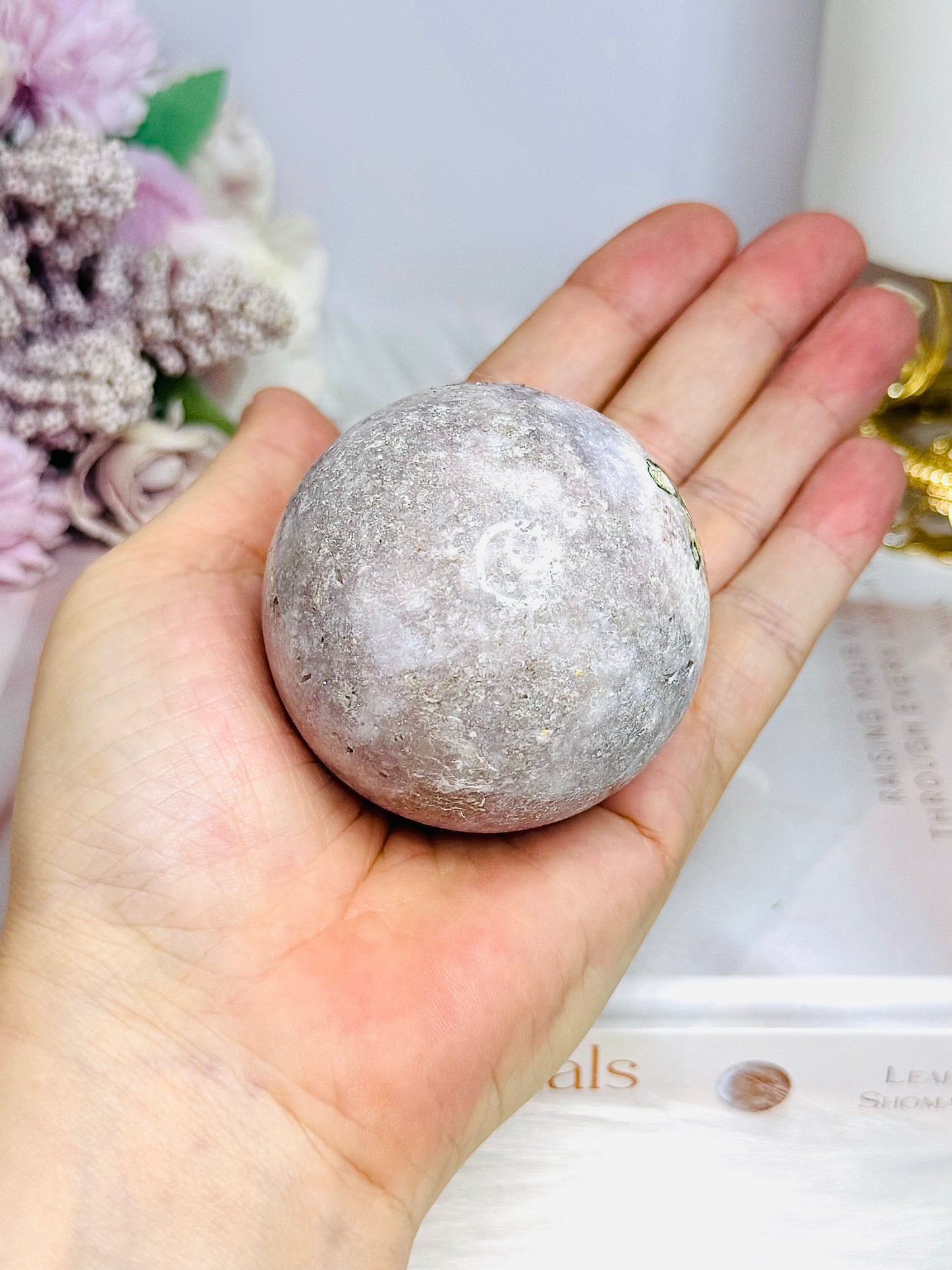 Pink Amethyst Sphere with Green Jasper Inclusions 243g