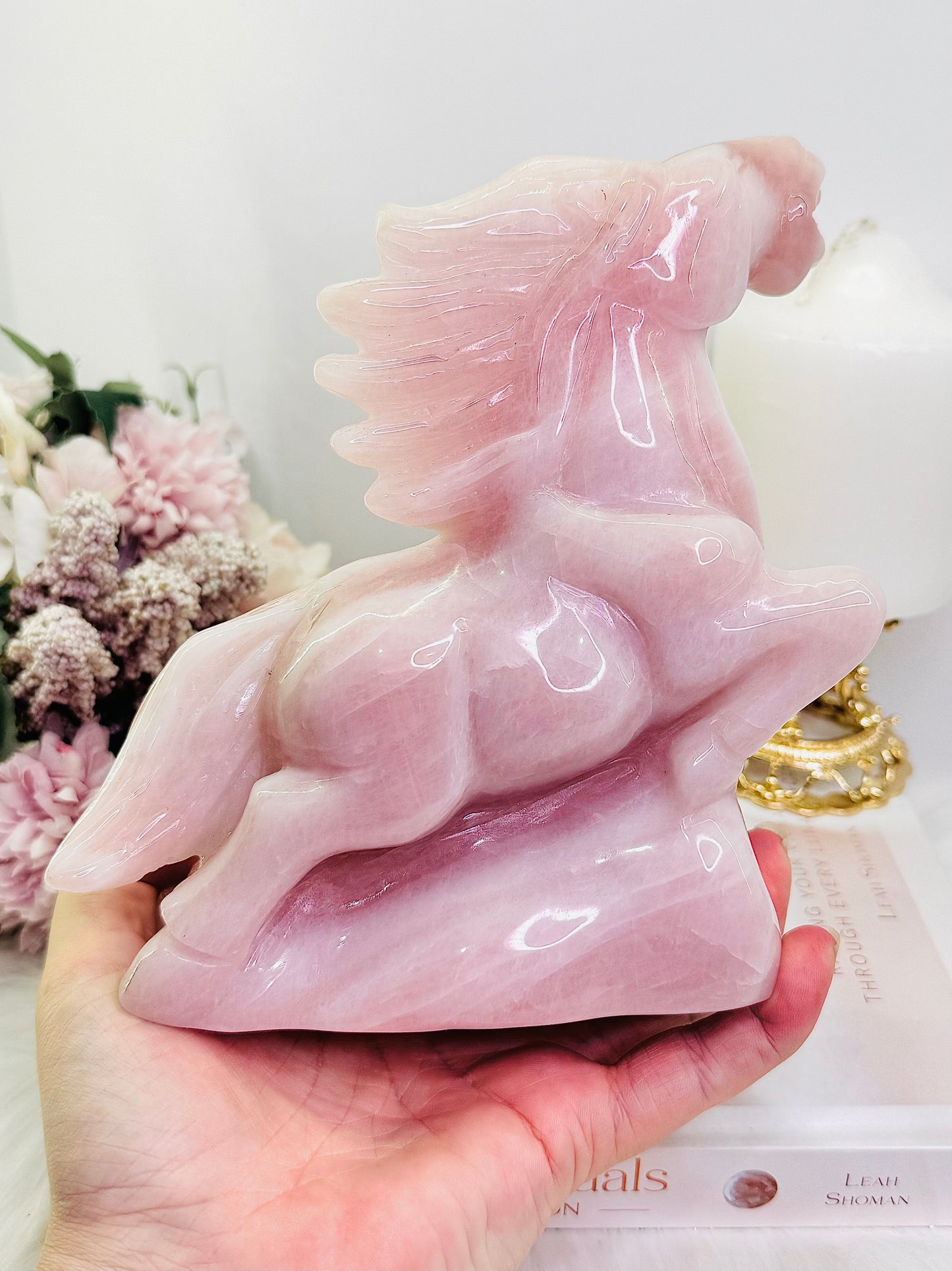 Spectacular & Fabulous Huge 1.38KG Rose Quartz Perfectly Carved Stunning Horse