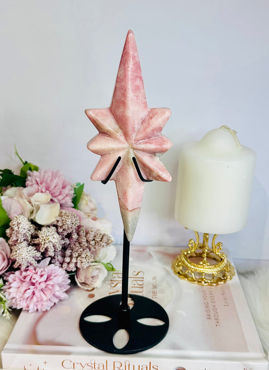 Natural Pink Opal Carved Polaris Star On Stand 24.5cm