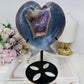 Large Amethyst Druzy Agate Heart on Stand 551g